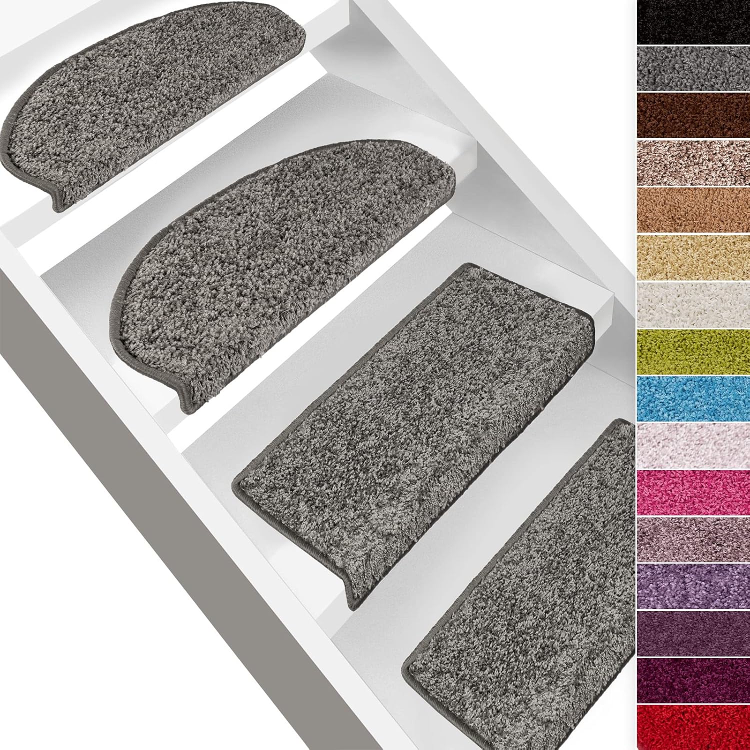 Tapis D'escalier Shaggy Barcelona Gris Demi-circulaire 23,5 X 65 Cm