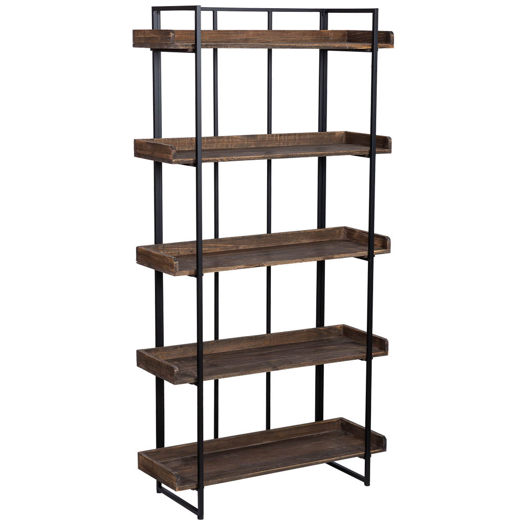 Étagère En Bois Et Métal Avec 5 Étagères 90,5x34x177,5h Cm