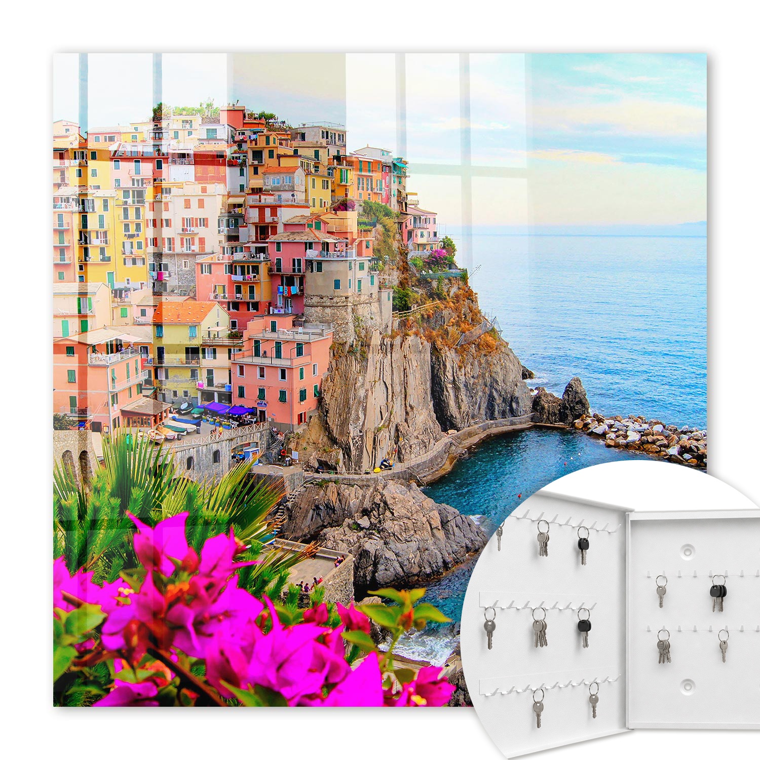Armoire À Clés - (30 Cm X 30 Cm) - Boîte À Clés Murale - Coffret De Rangement Pour Clés - Couleur Blanche - Ouverture Vers La Gauche - Pour Maison Et Bureau - Baie Colorée