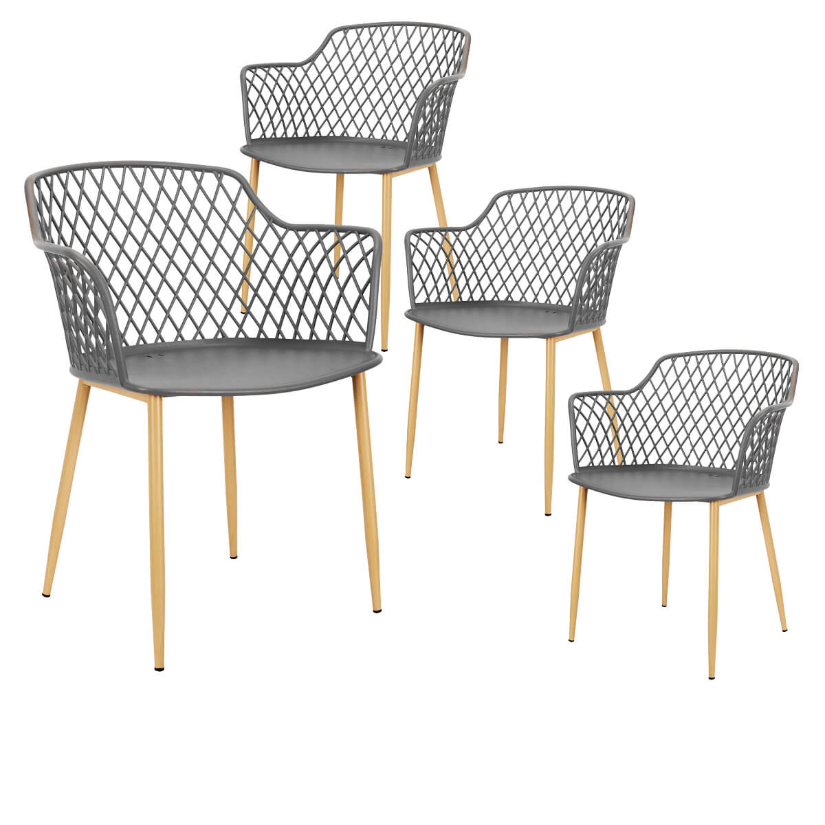 Tressie - Lot De 4 Fauteuils Gris Pieds Effet Bois Verni