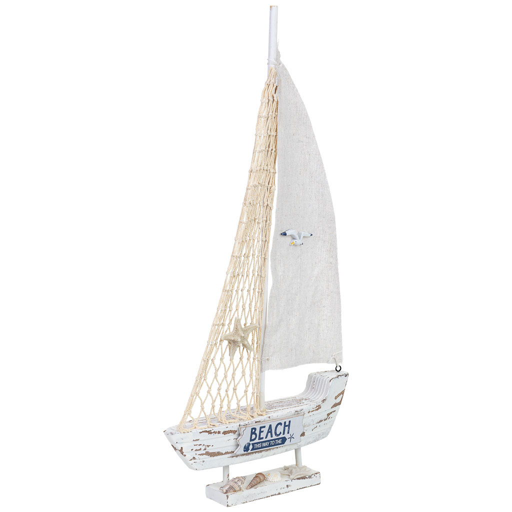 Figurine Décorative Bateau En Bois Blanc, 21 X 5 X 46 Cm (h)