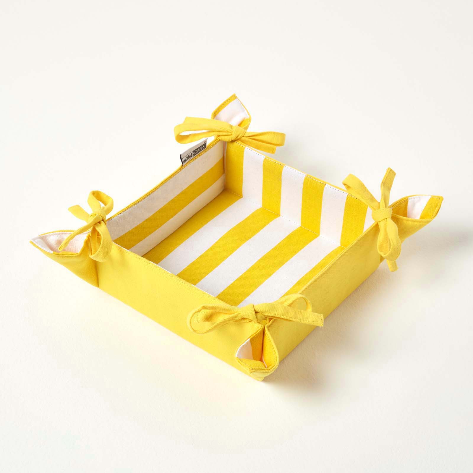 Corbeille À Pain Carré Tissu Rayures Jaune Réversible - Homescapes