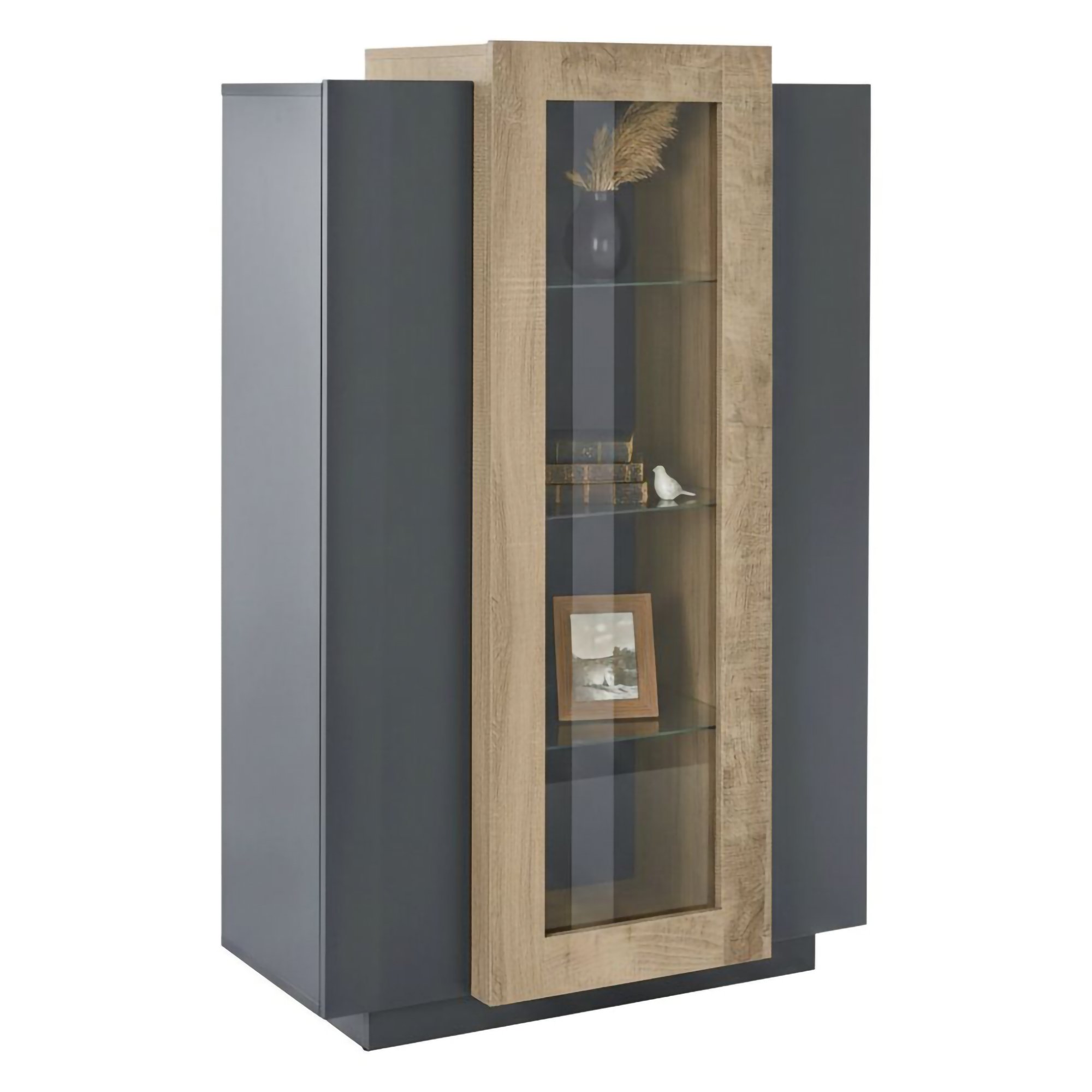 Vitrine, Effet Bois, Anthracite, Érable, 80x38h121 Cm