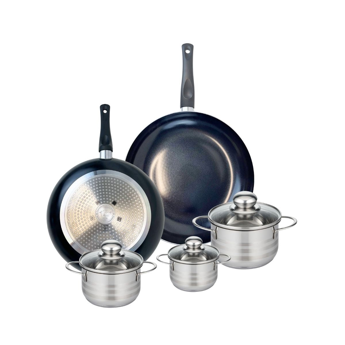 Batterie 2 Poêles 28/32cm + 3 Faitouts 12/14/16cm Prima Brillant