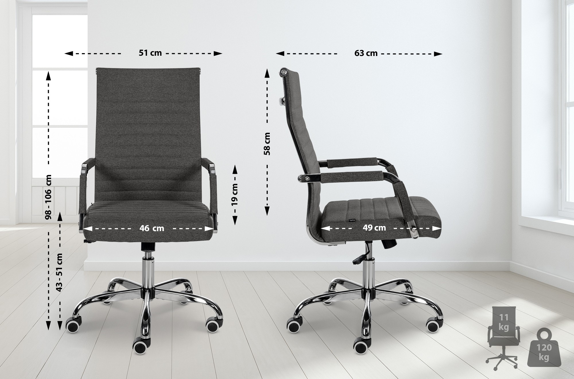 Chaise De Bureau Amadora En Tissu Gris Foncé