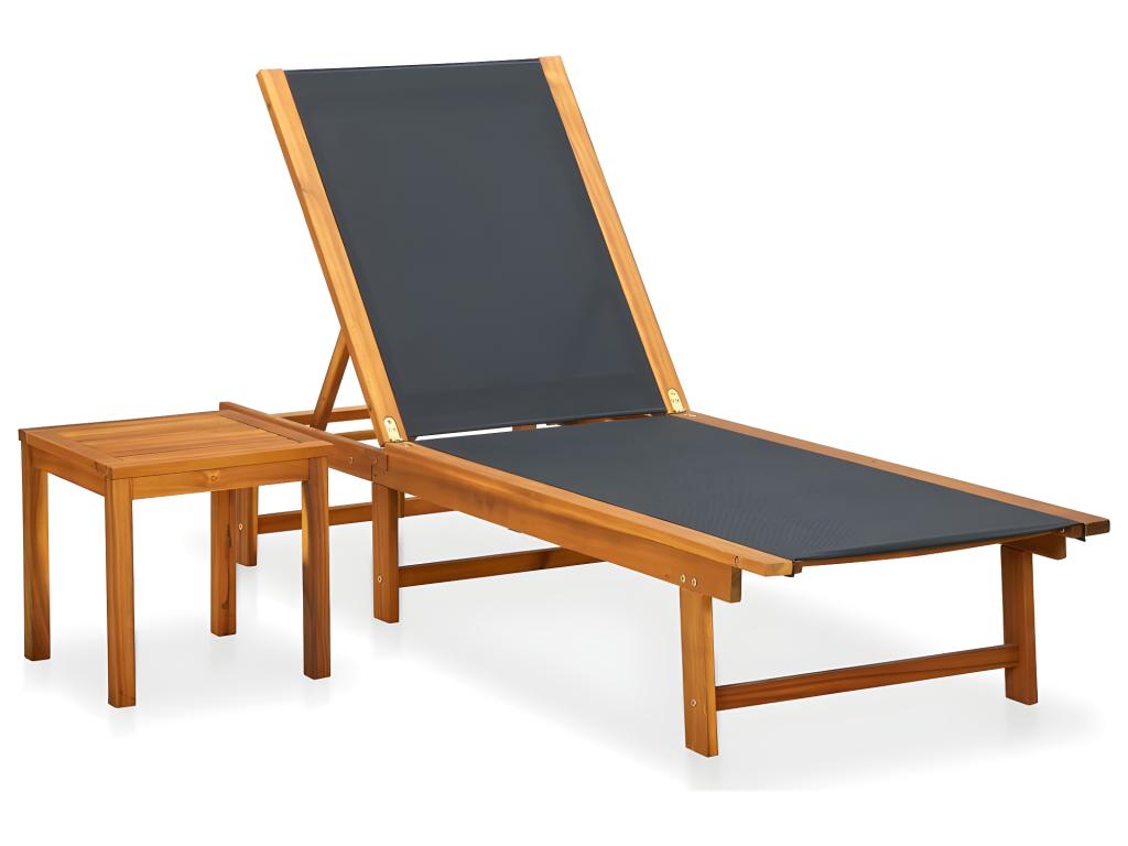 Transat Chaise Longue Bain De Soleil Lit De Jardin Terrasse Meuble D'extérieur Avec Table Bois D'acacia Solide Et Textil