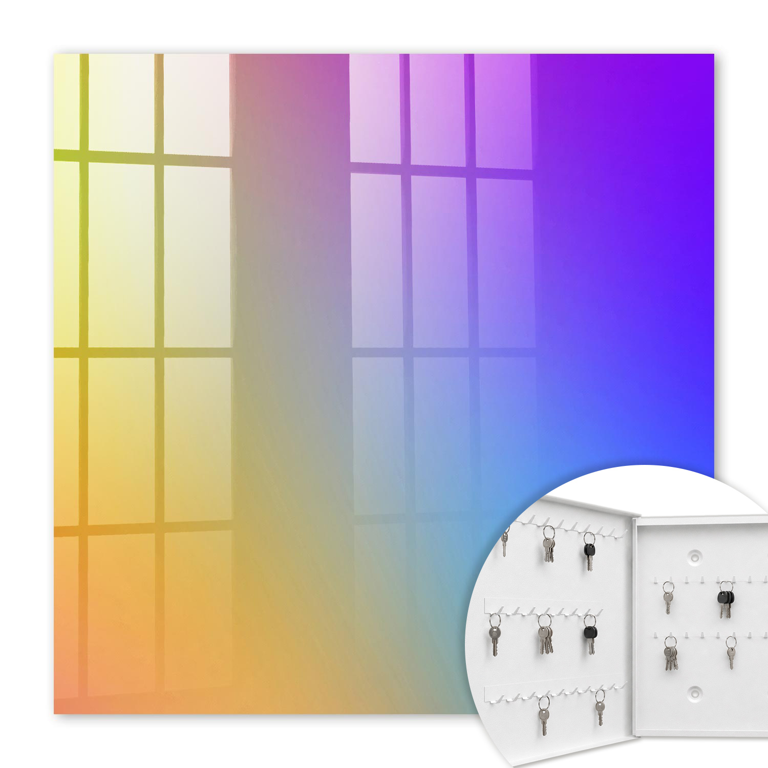 Armoire À Clés - (30 Cm X 30 Cm) - Boîte À Clés Murale - Coffret De Rangement Pour Clés - Couleur Blanche - Ouverture Vers La Gauche - Pour Maison Et Bureau - Dégradé Coloré
