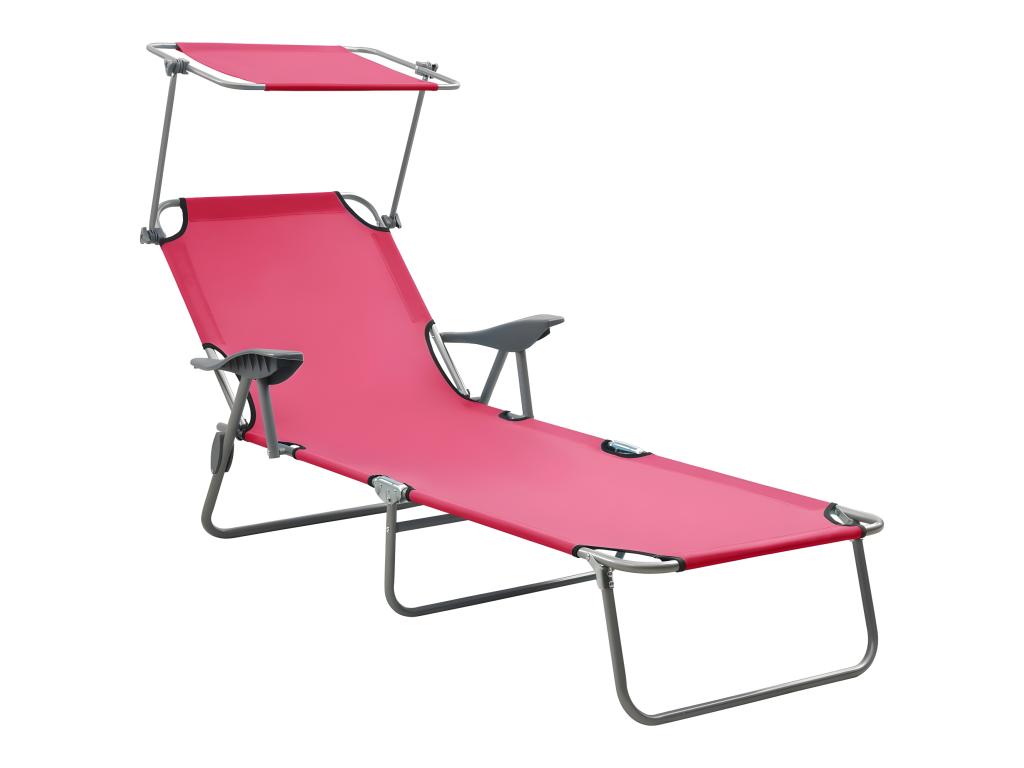 Transat Chaise Longue Bain De Soleil Lit De Jardin Terrasse Meuble D'extérieur Avec Auvent Acier Rose 02_0012268