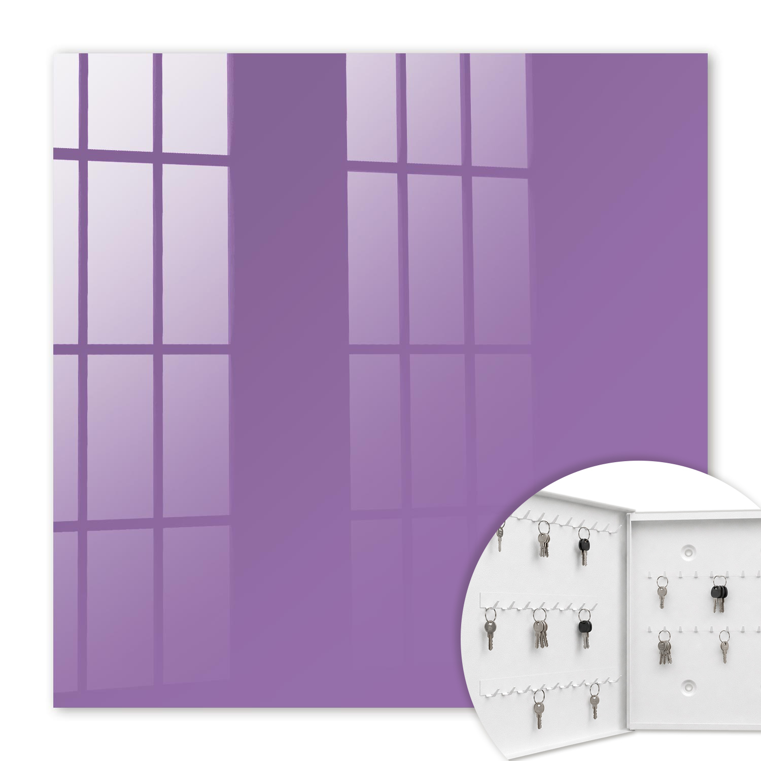Armoire À Clés - (30 Cm X 30 Cm) - Boîte À Clés Murale - Coffret De Rangement Pour Clés - Couleur Blanche - Ouverture Vers La Gauche - Pour Maison Et Bureau - Violet
