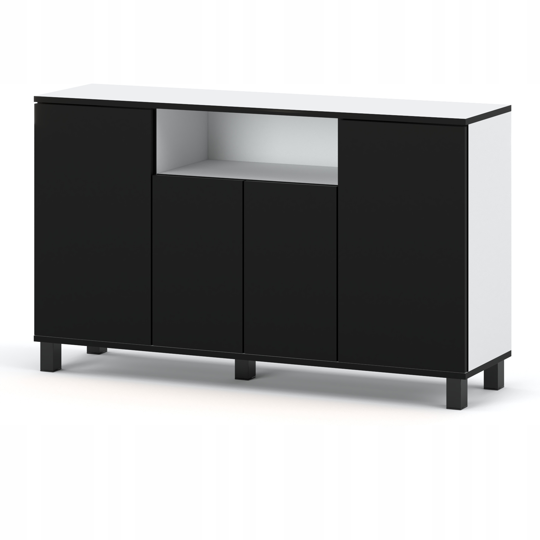 Grande Commode 140 Cm, Blanc Et Noir Mat, Meuble Tv, Meuble De Salon Et De Chambre À Coucher