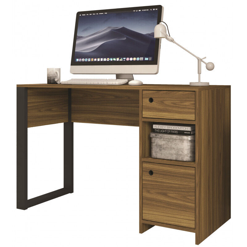 Bureau Gamer Beaux Meubles Pas Chers 1 Tiroir 1 Porte 2 Niches Noyer