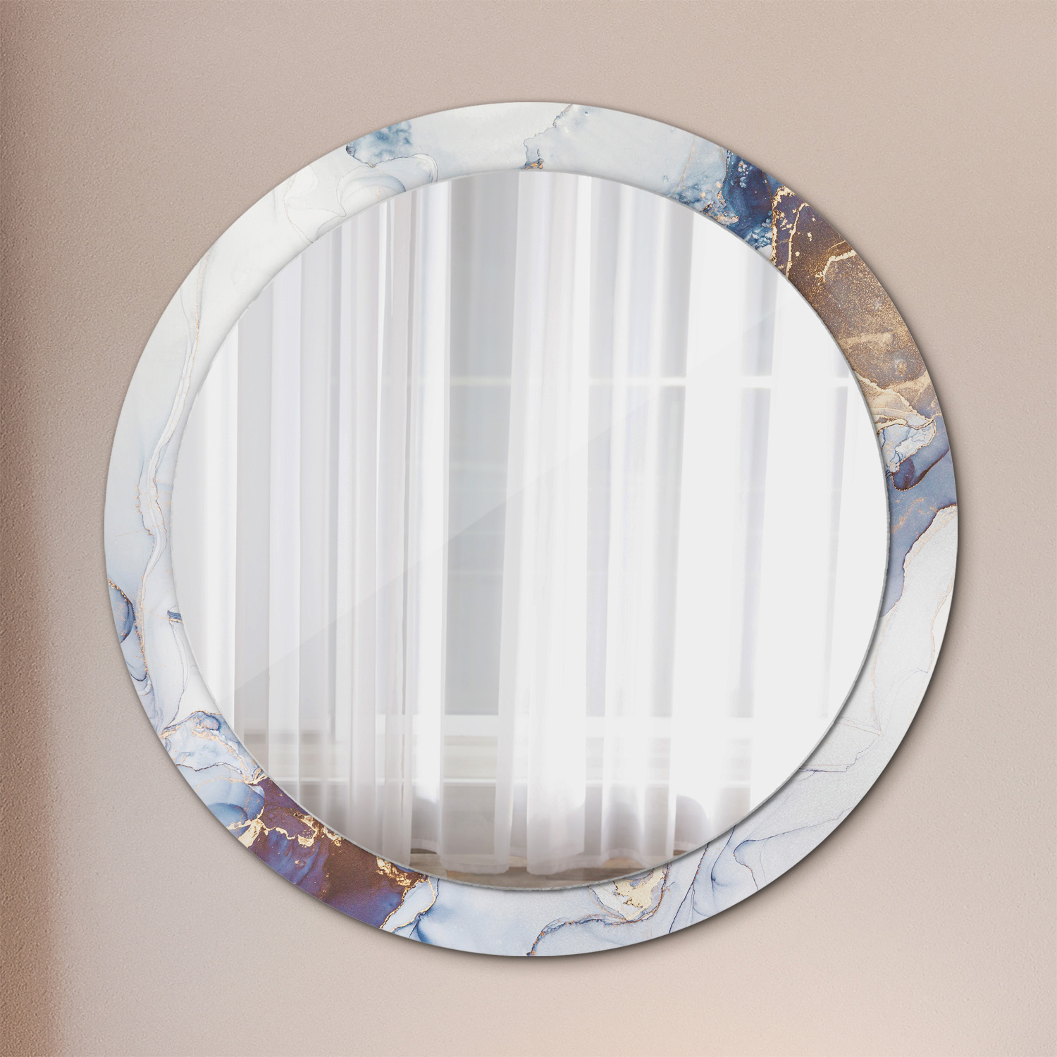 Grand Miroir Mural Rond Dans Le Cadre Bleu La Chambre 90x76 Cm