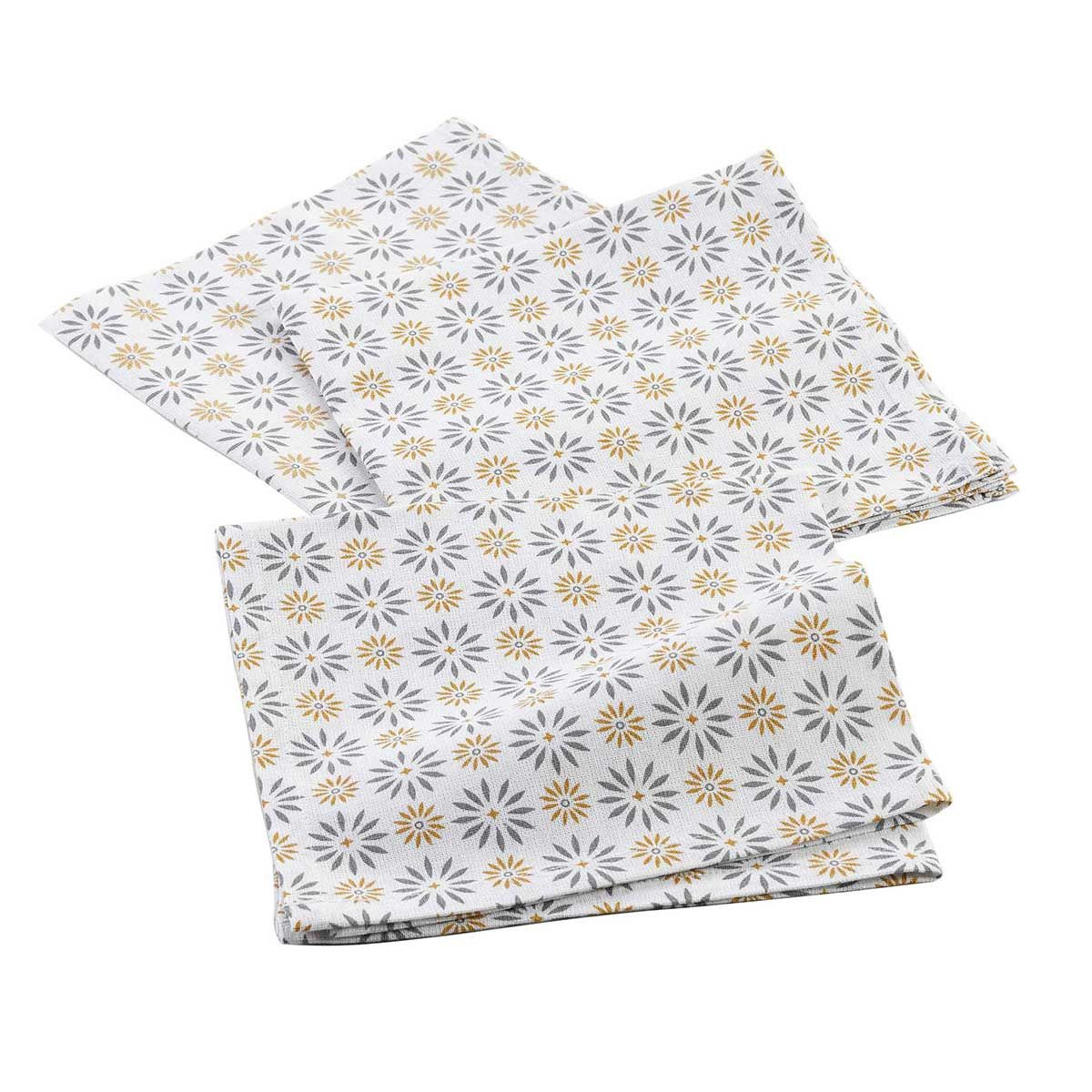 Lot De 3 Serviettes De Table "floreor" 40x40cm Gris