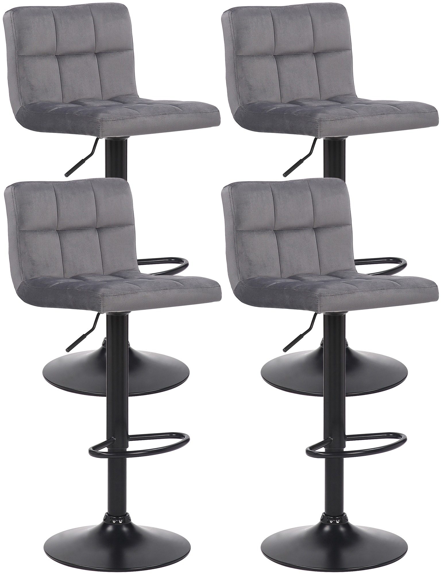 Lot De 4 Tabourets De Bar Feni Velours Gris
