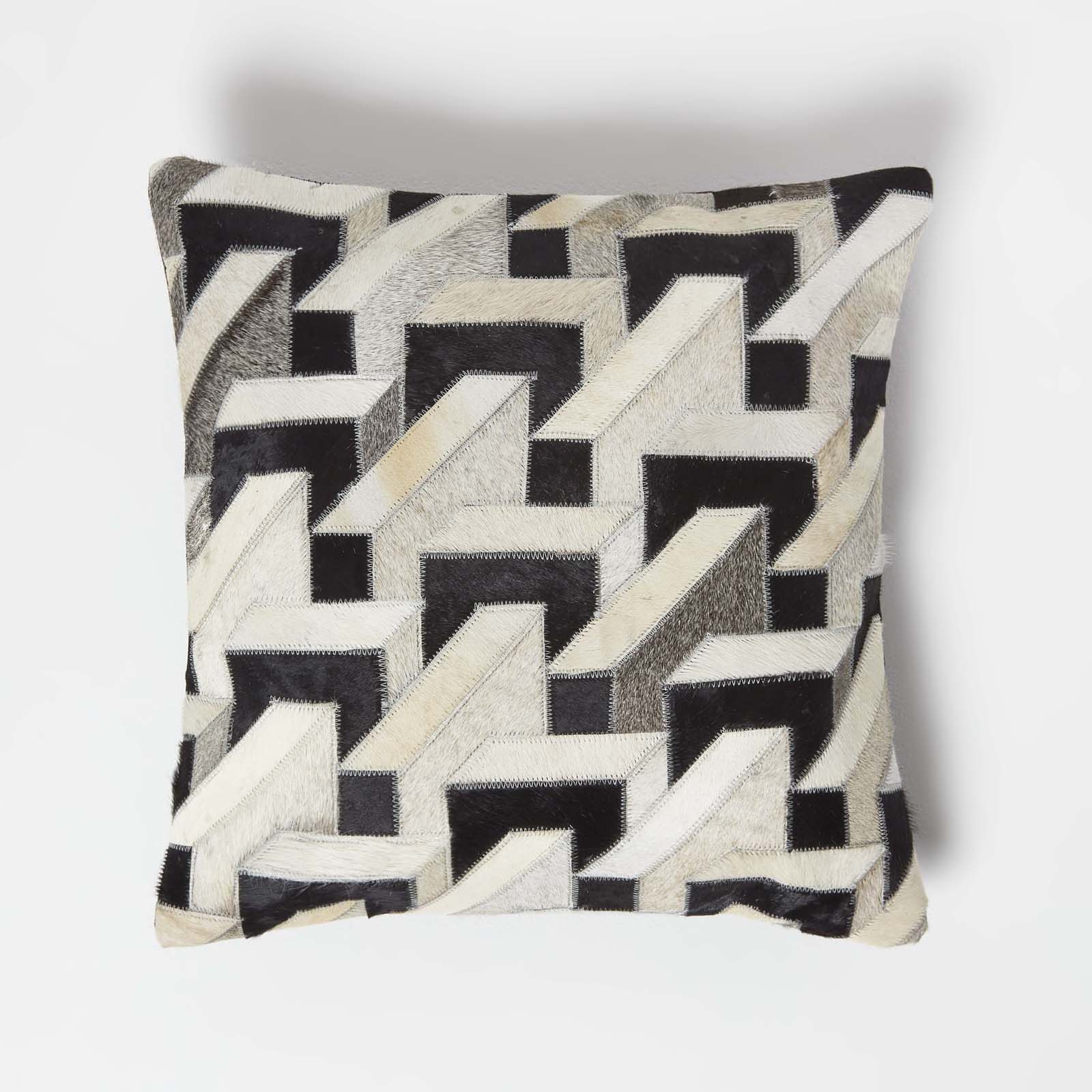 Coussin En Peau Véritable À Motif Blocs Géométriques, 45x45cm - Homescapes