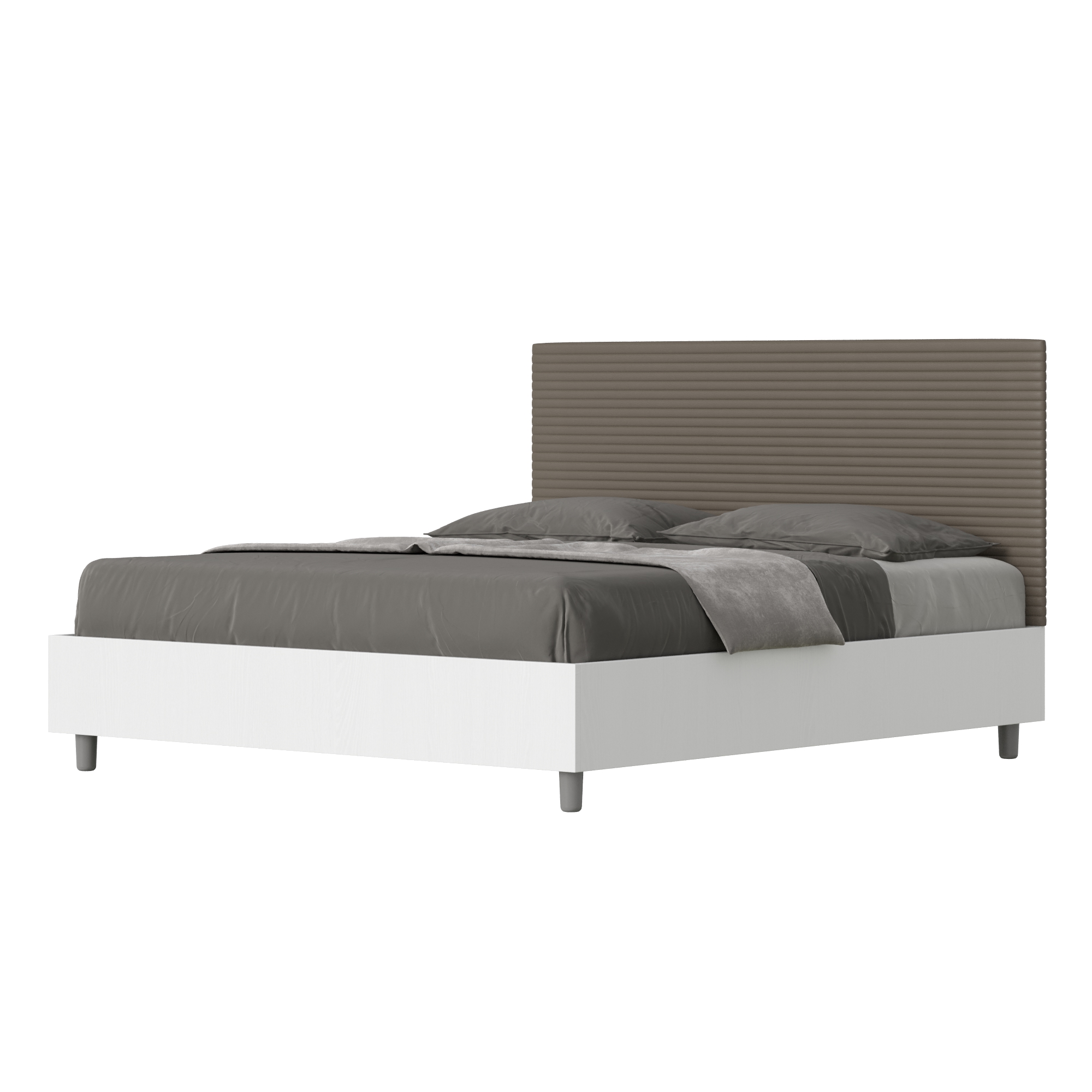 Lit Avec Sommier 160x190 Structure Frêne Blanc Tête De Lit Similicuir Cappuccino Level