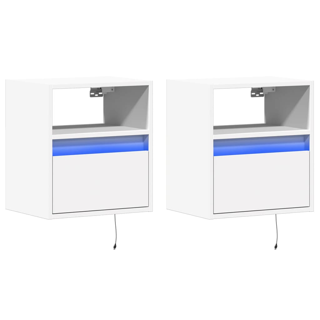 Lot De 2 Tables De Chevet Murales Avec Lumières Led Tiroir En Bois D'ingénierie Dec036124