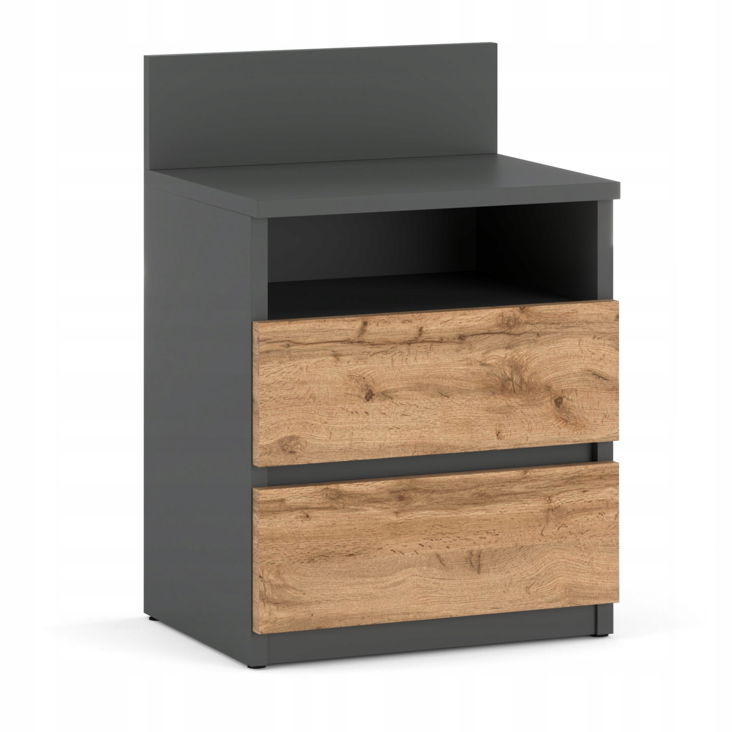 Table De Chevet Gris Chêne Wotan, 40 Cm, 2 Tiroirs, Table De Nuit Pour Chambre À Coucher
