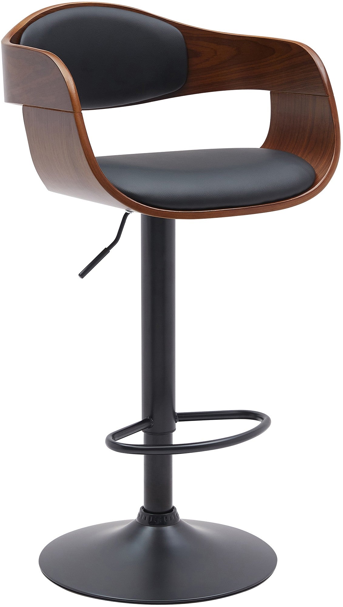 Tabouret De Bar X1 Design Scandinave En Pvc Noir Et Structure En Bois Noyer 10_0005036