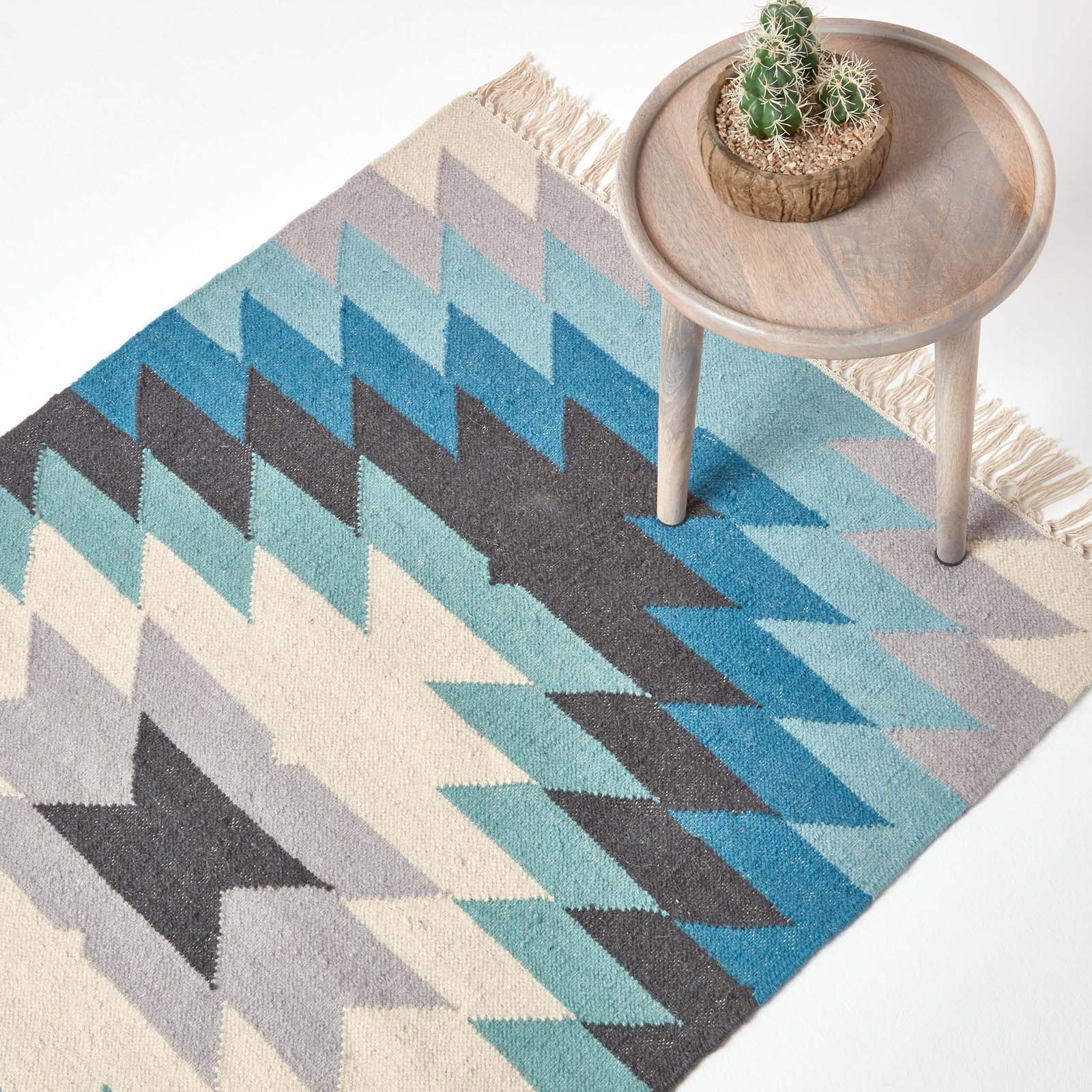 Tapis Kilim En Laine À Motif Géométrique Bleu Helsinki 90x150cm - Homescapes