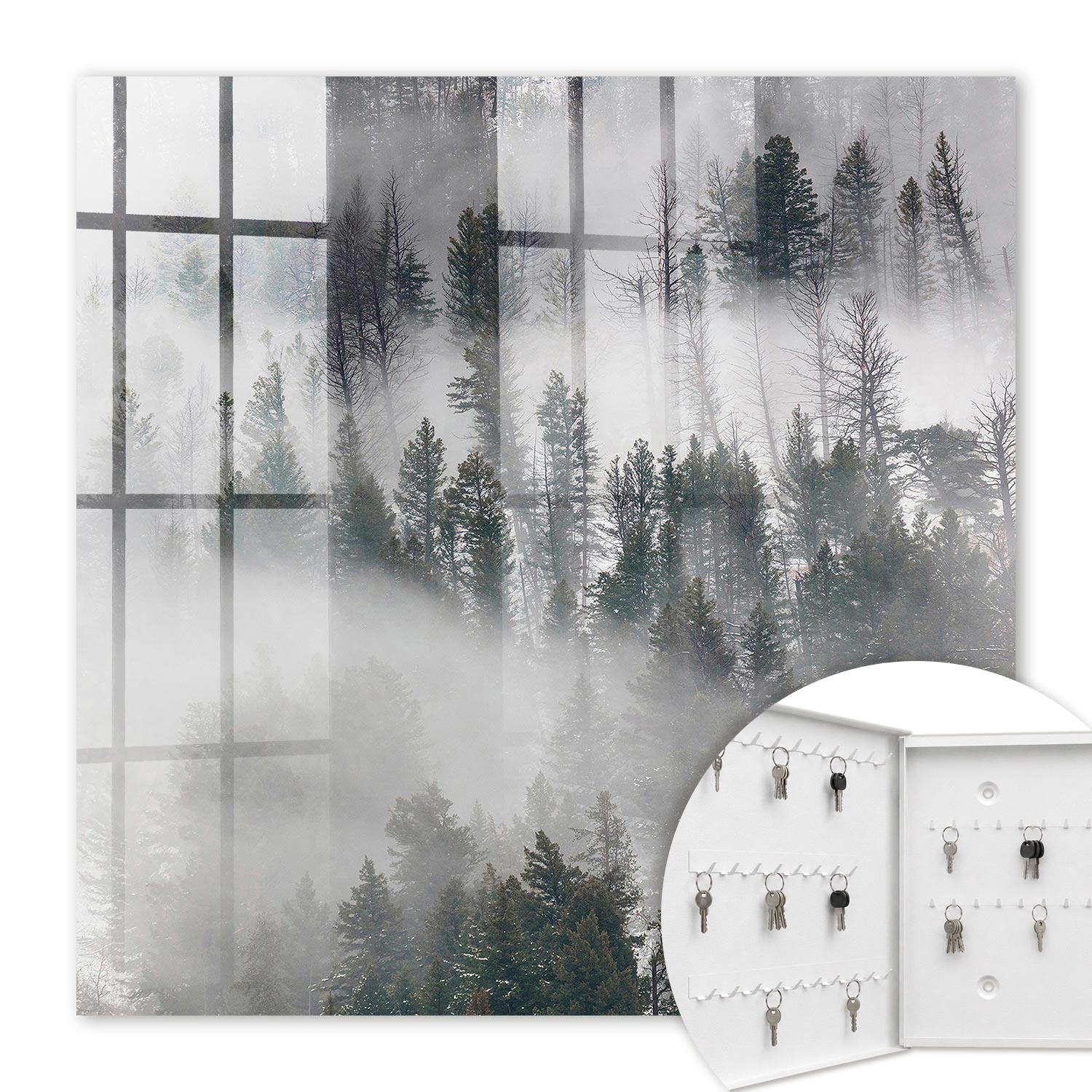 Armoire À Clés - (30 Cm X 30 Cm) - Boîte À Clés Murale - Coffret De Rangement Pour Clés - Couleur Blanche - Ouverture Vers La Gauche - Pour Maison Et Bureau - Vert Brumeux