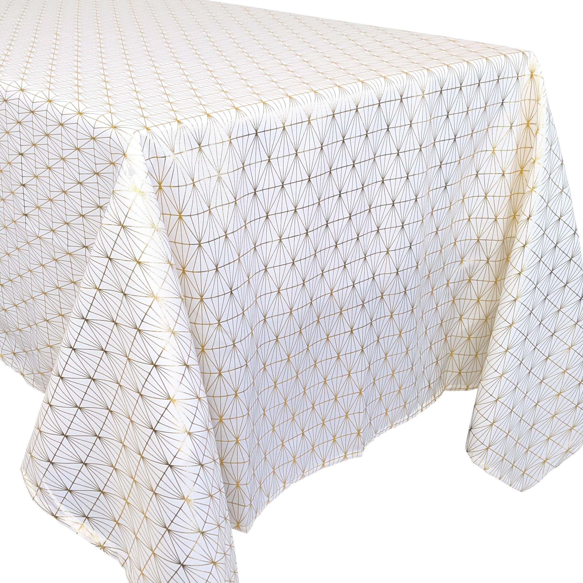Nappe Rectangle 140x250 Cm Gold Motifs Géométriques Blanche Dorée