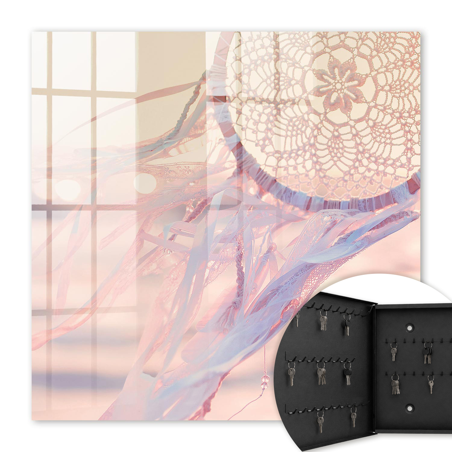 Armoire À Clés - (30 Cm X 30 Cm) - Boîte À Clés Murale - Coffret De Rangement Pour Clés - Couleur Noire - Ouverture Vers La Gauche - Pour Maison Et Bureau - Décoration En Dentelle