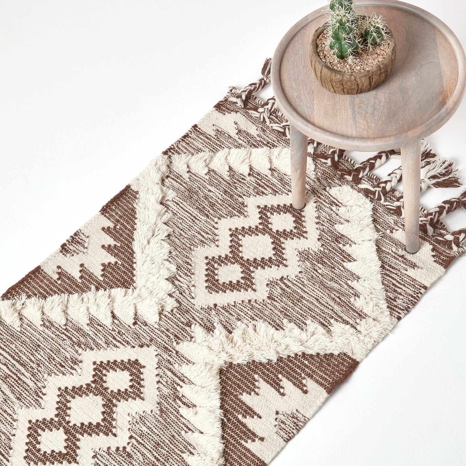 Tapis Kilim En Laine À Franges Et Motif Géométrique Marron Lhasa 66x200cm - Homescapes
