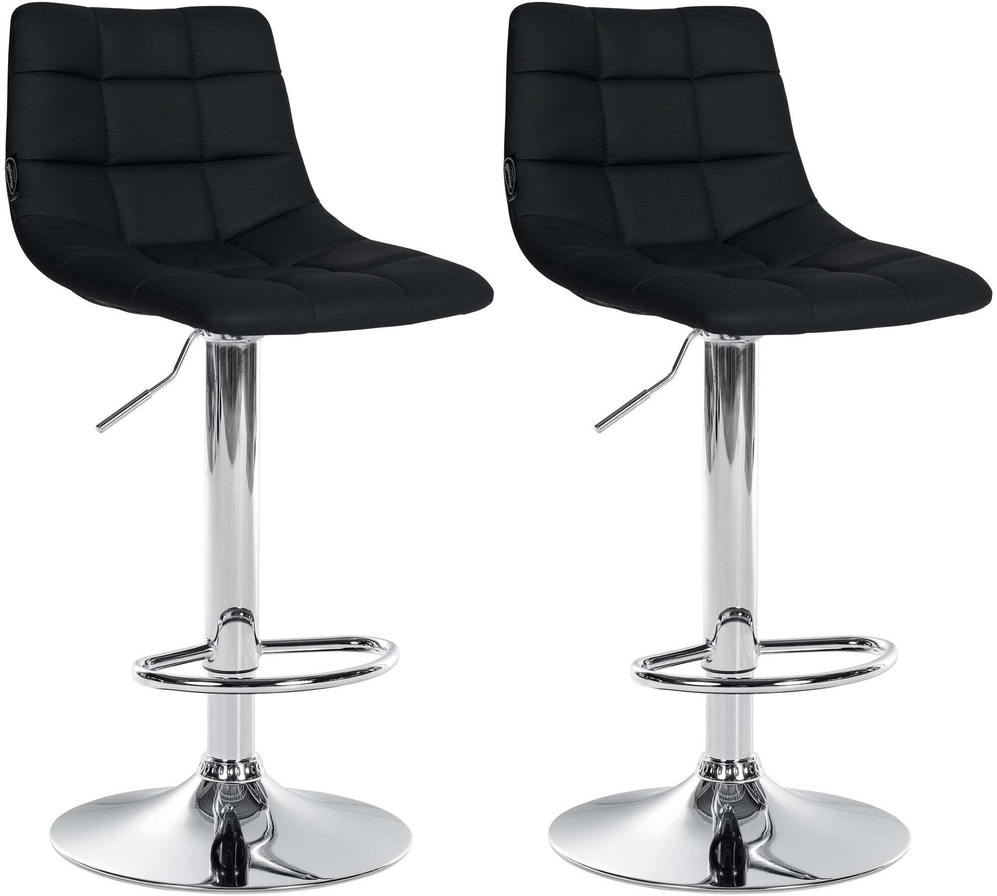 Lot De 2 Tabourets De Bar En Synthétique Noir Base Métal Chromé Réglable En Tdb10641