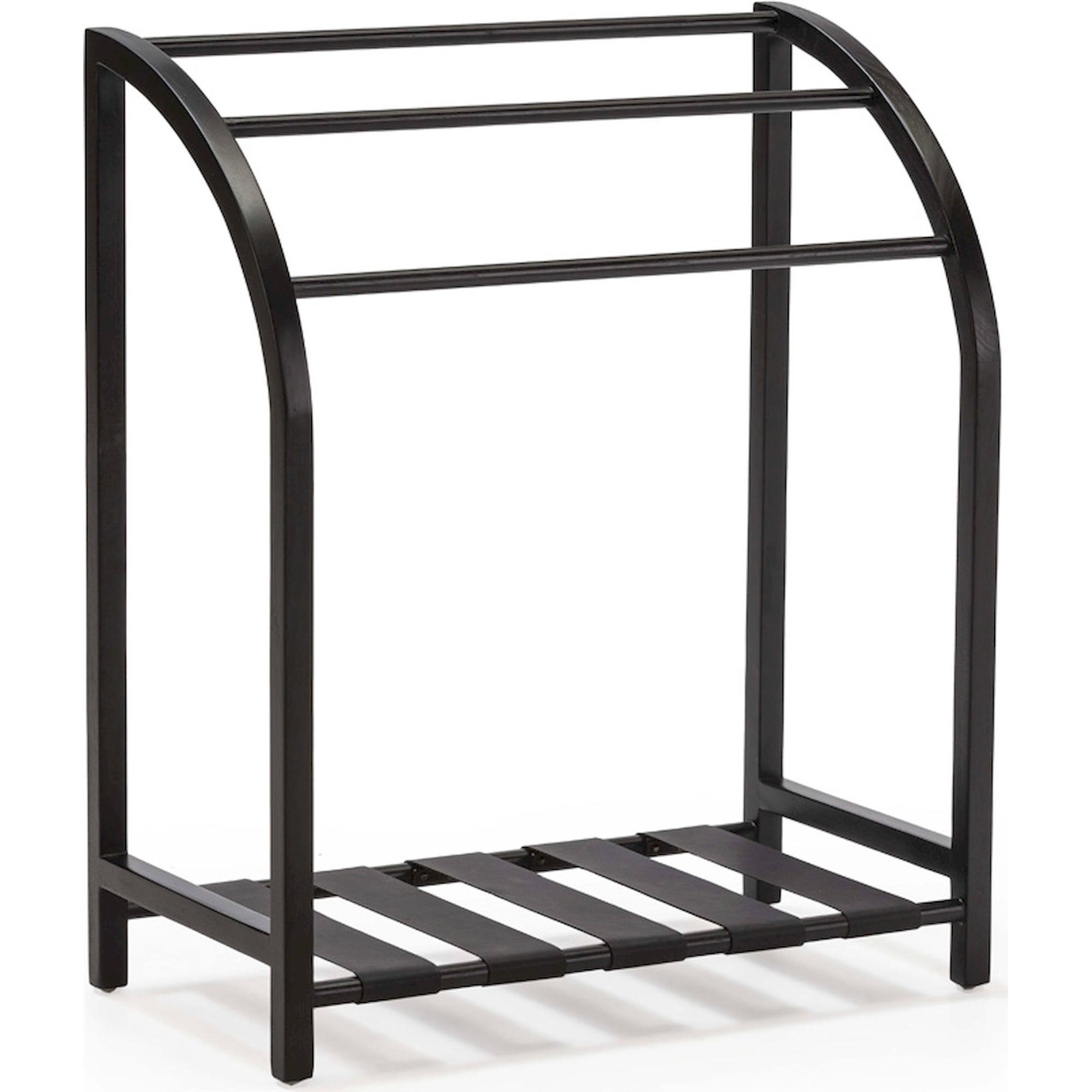 Porte Serviette En Teck Et Cuir Noir Design Élégant Pour Salle De Bain - Noir Finition Bois De Teck