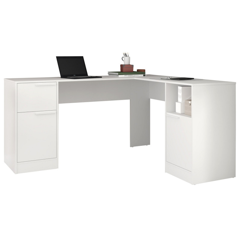 Bureau D'angle Beaux Meubles Pas Chers Office 2 Portes 1 Tiroir 1 Niche Blanc Bois