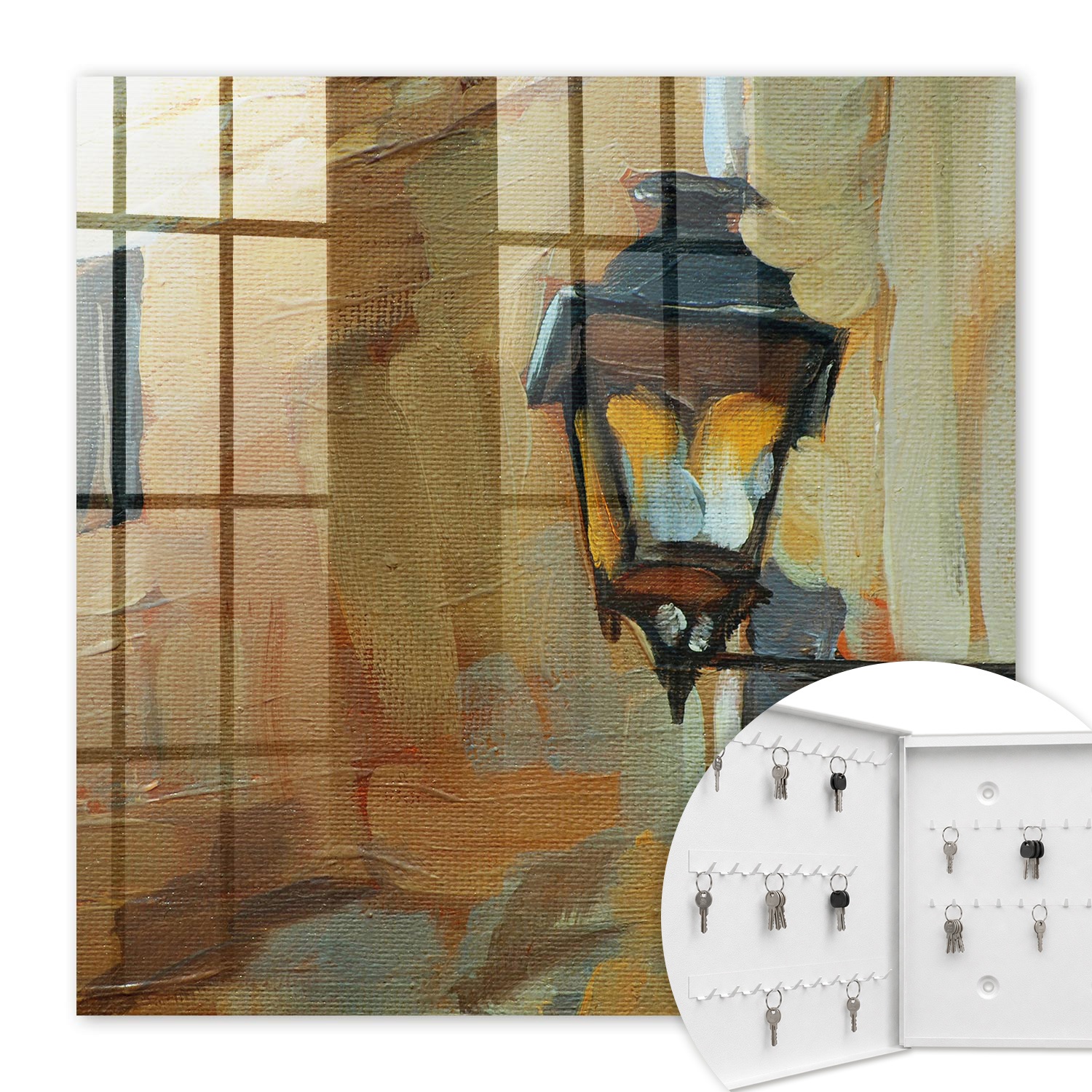 Armoire À Clés - (30 Cm X 30 Cm) - Boîte À Clés Murale - Coffret De Rangement Pour Clés - Couleur Blanche - Ouverture Vers La Gauche - Pour Maison Et Bureau - Lampe Rétro