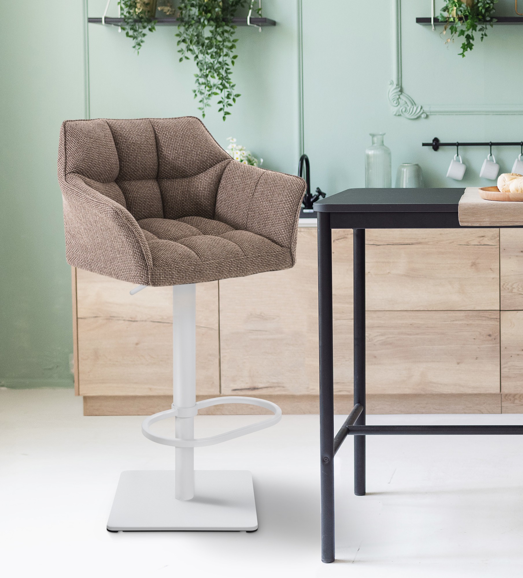 Tabouret De Bar Damaso W Tissu Marron Terre