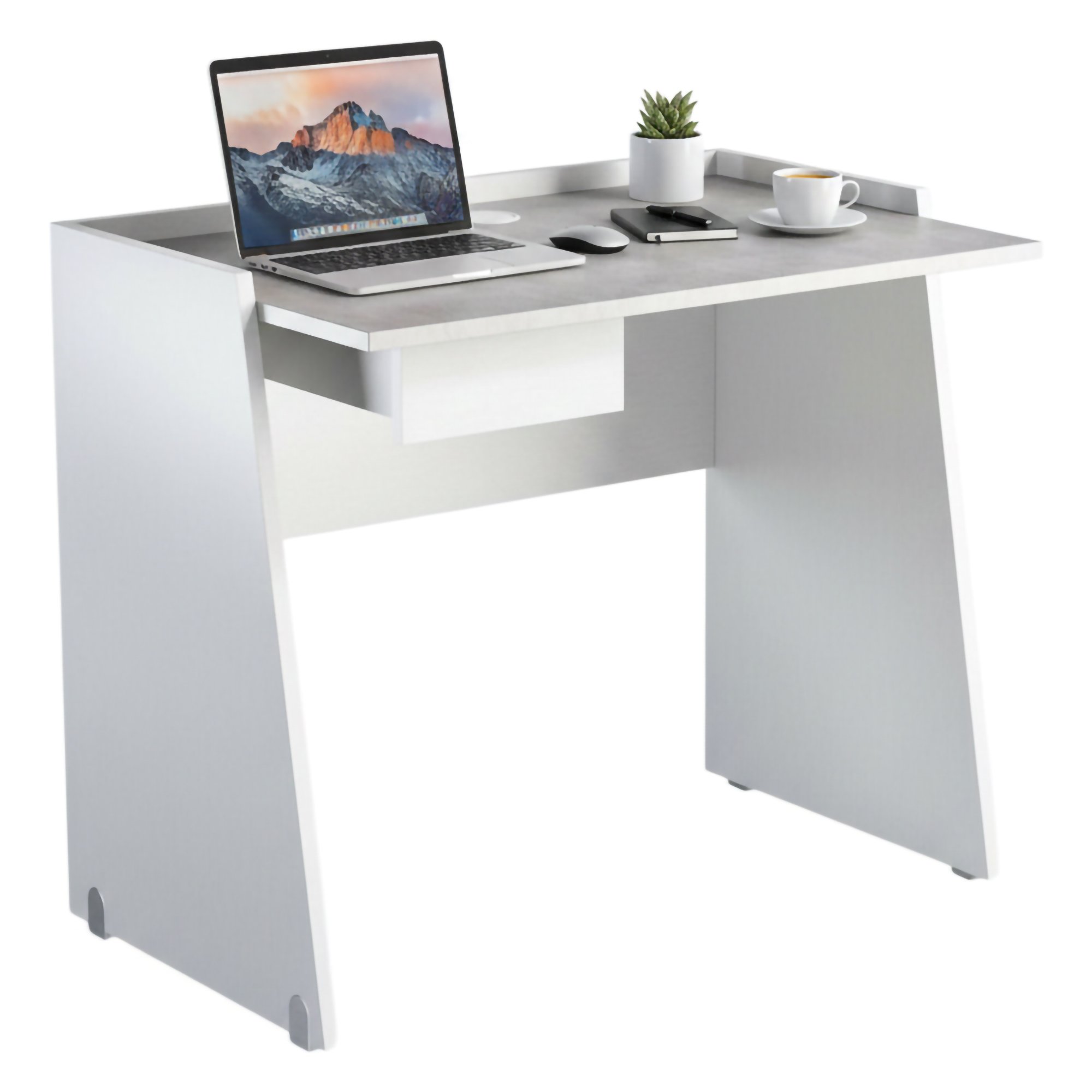 Bureau,effet Bois,blanc, Ciment,90x60h80 Cm