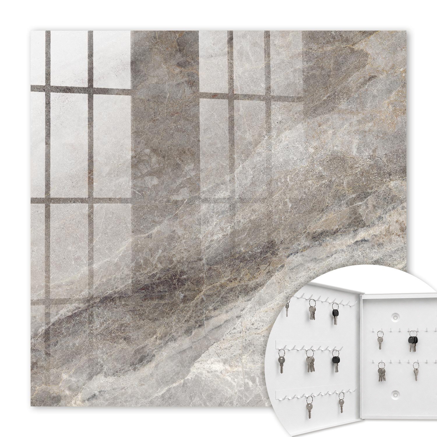 Armoire À Clés - (30 Cm X 30 Cm) - Boîte À Clés Murale - Coffret De Rangement Pour Clés - Couleur Blanche - Ouverture Vers La Gauche - Pour Maison Et Bureau - Texture De Pierre