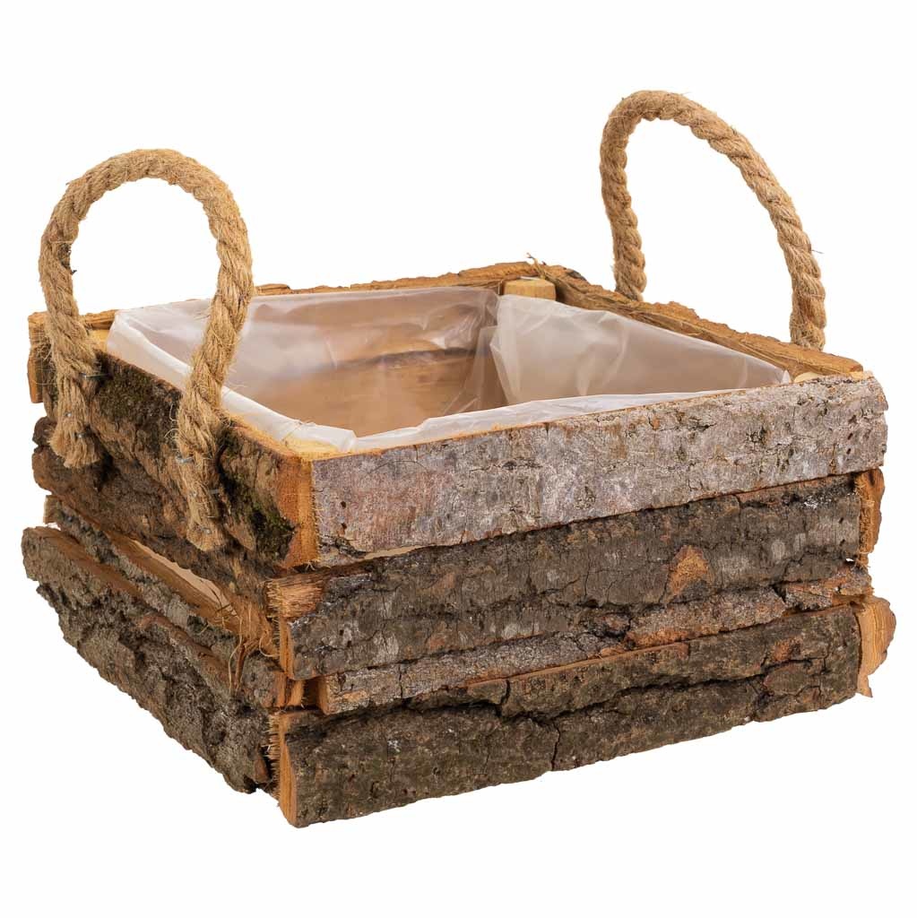 Panier En Bois Avec Poignées Marron 20x20x10h