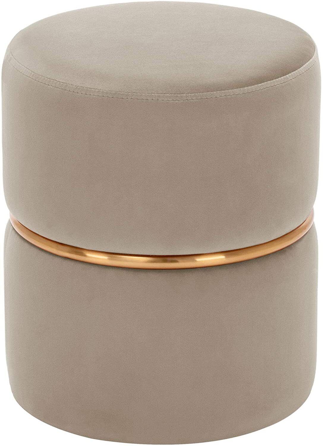 Tabouret Rembourré Rond Pouf Collier Métallique Doré En Tissu Velours Beige Tabo09063