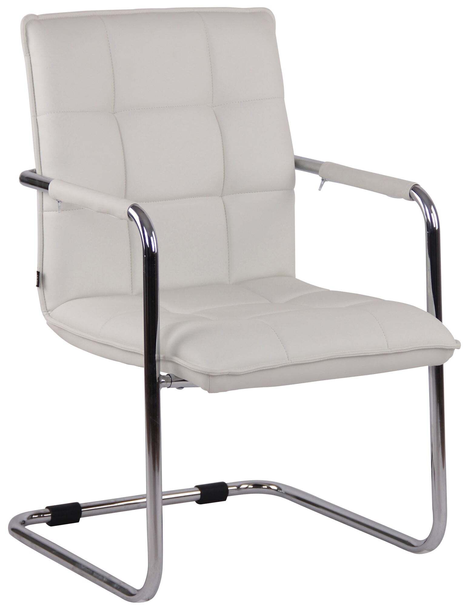Chaise Visiteur Fauteuil De Bureau Sans Roulettes En Cuir Synthétique Blanc Cadre Métal Bur10471