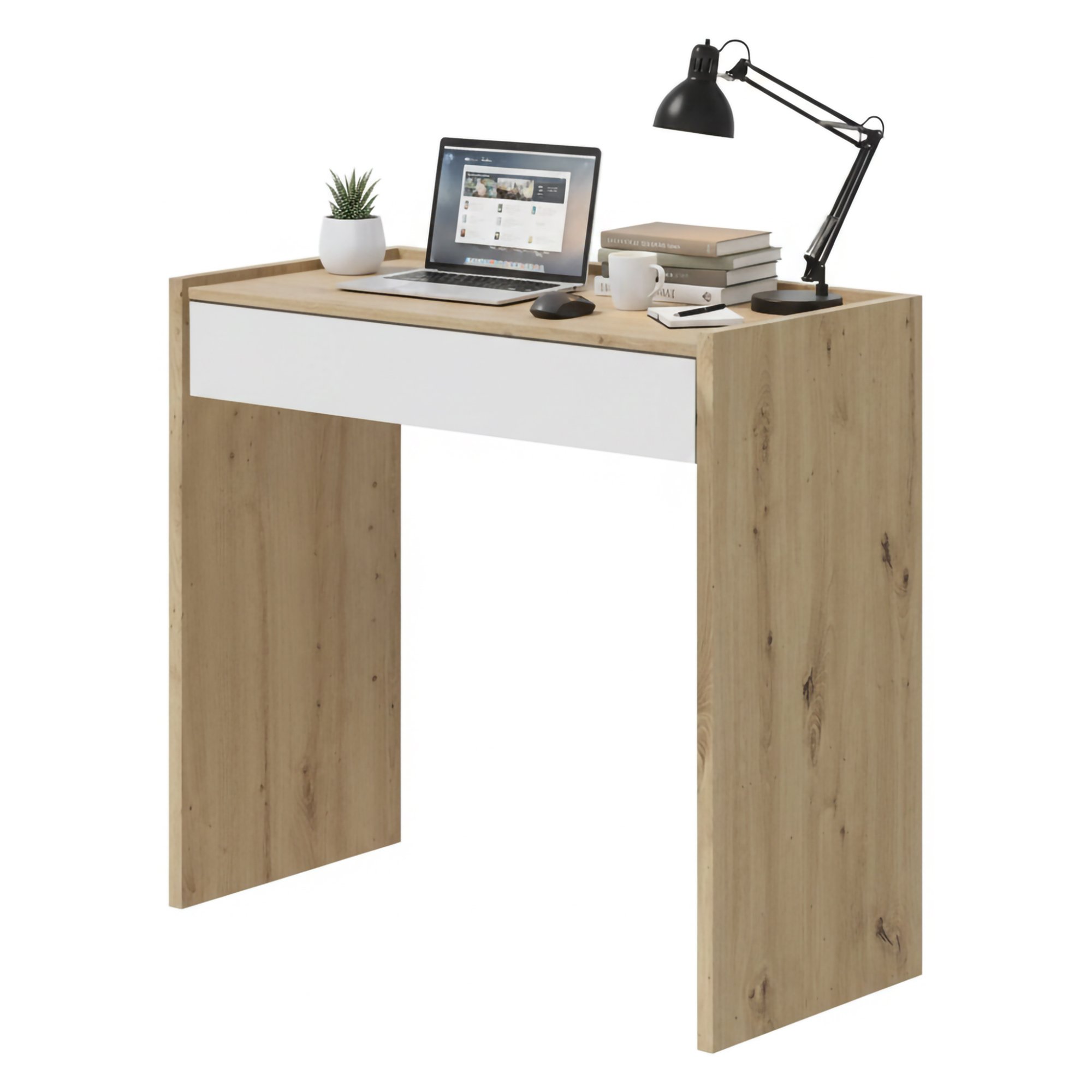 Bureau,effet Bois,chêne Noué, Blanc,81.5x40h77 Cm
