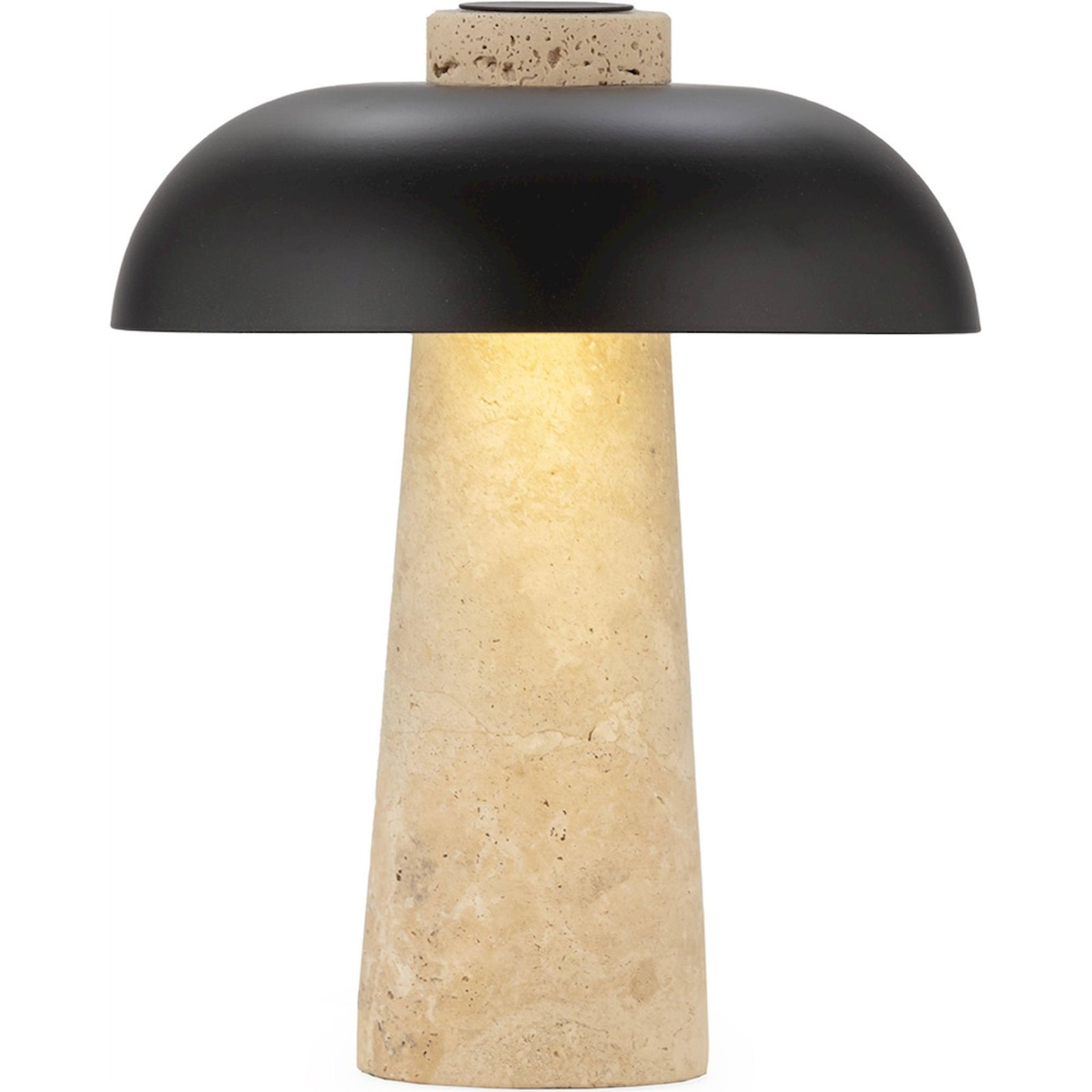Lampe De Table Marbre Travertin Et Métal Noir Style Contemporain - Beige Travertin Et Noir Mat