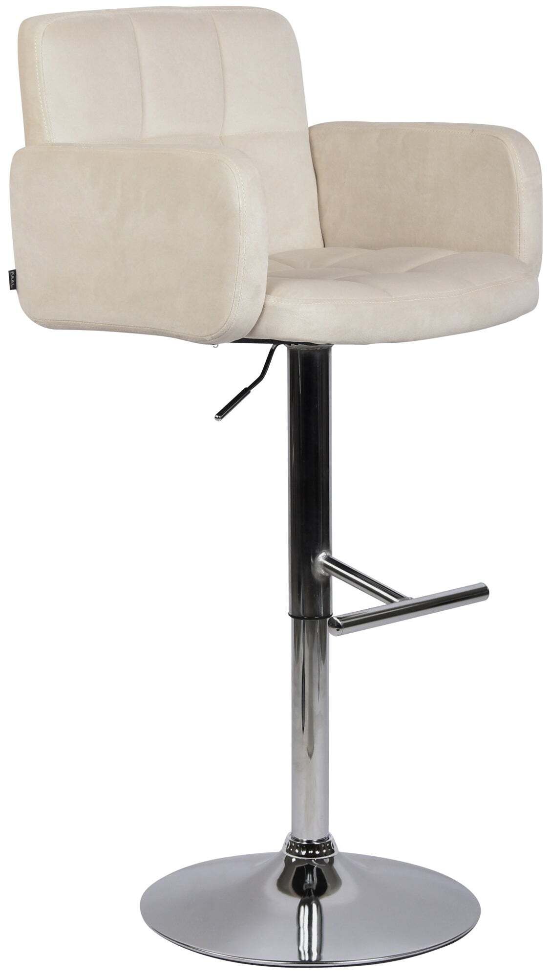 Tabouret De Bar Pivotant En Velours Crème Et Métal Chromé Avec Accoudoirs Repose-pieds Et Tdb10645