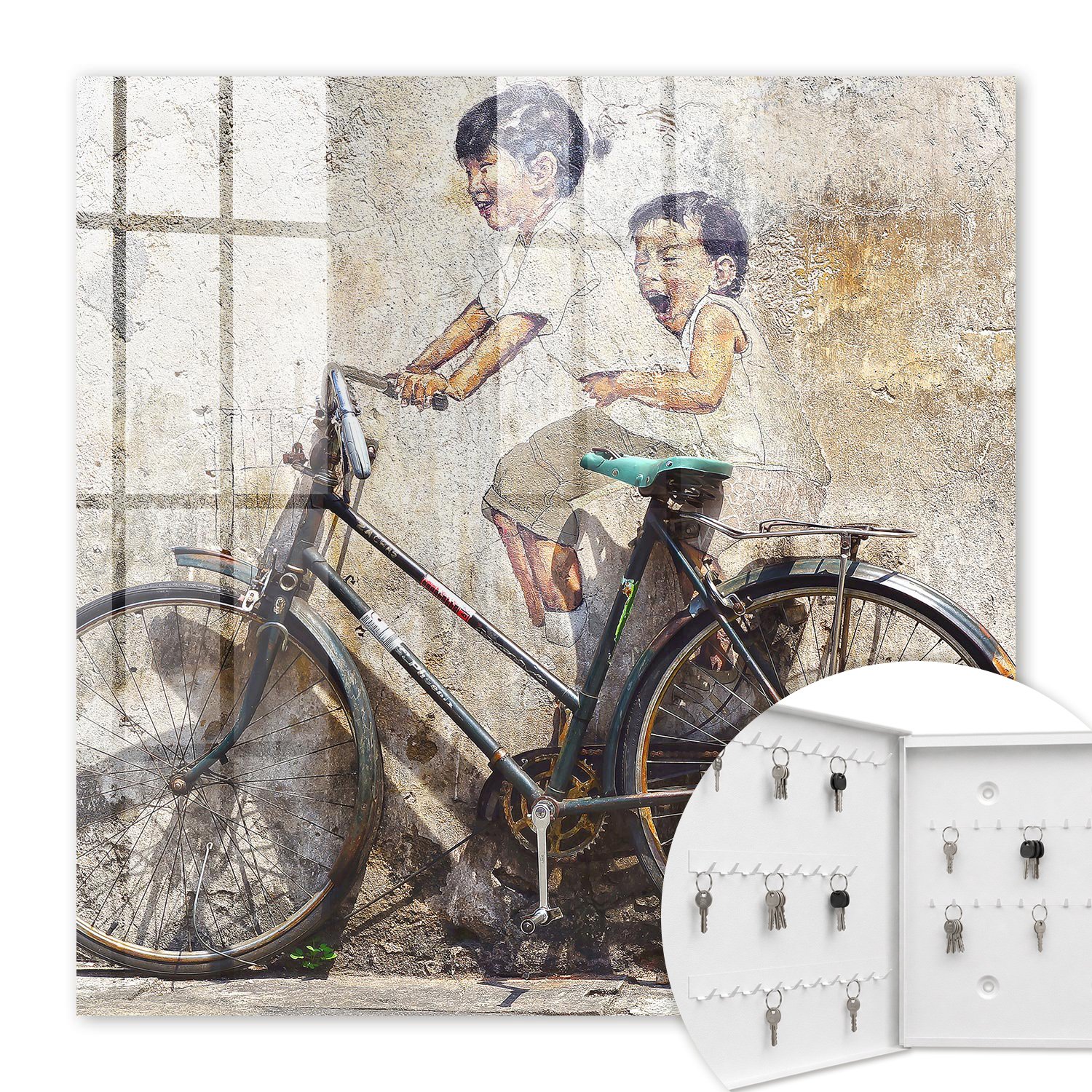 Armoire À Clés - (30 Cm X 30 Cm) - Boîte À Clés Murale - Coffret De Rangement Pour Clés - Couleur Blanche - Ouverture Vers La Gauche - Pour Maison Et Bureau - Les Enfants Et Le Vélo