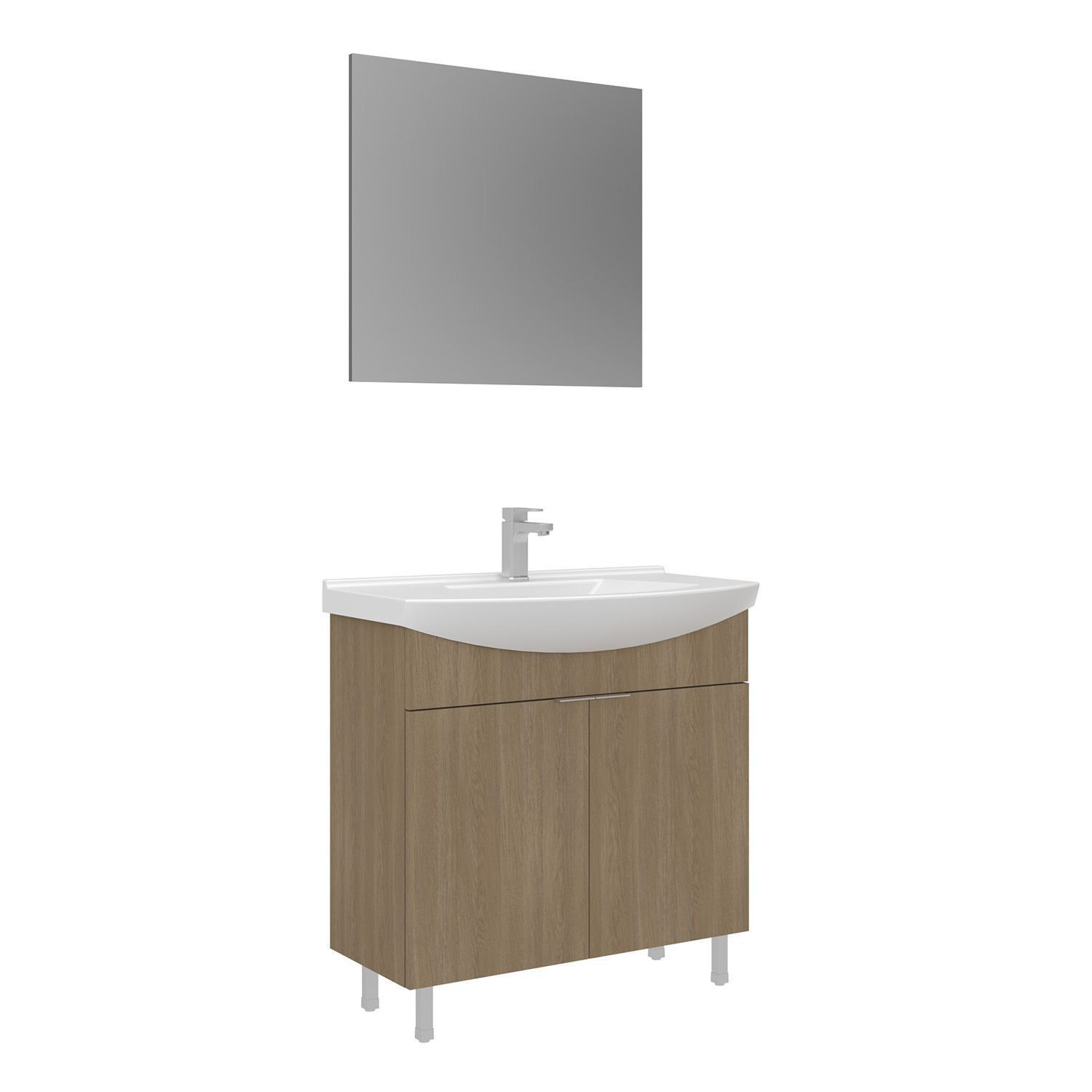 Meuble Avec Simple Vasque Et Miroir "purus 80" - 80 X 50 X 83 Cm - Oak