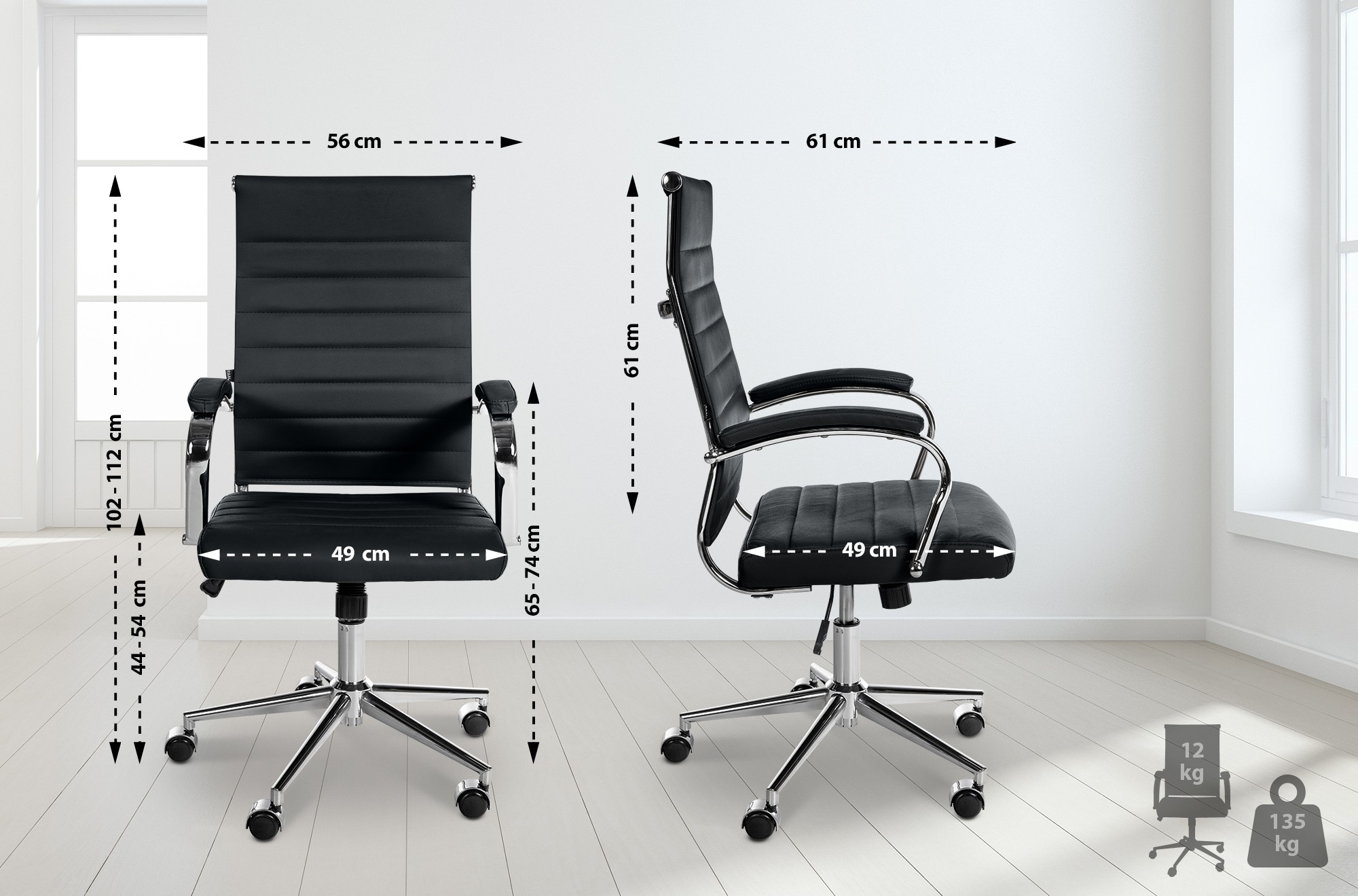 Chaise De Bureau En Cuir Véritable Mollis Noir