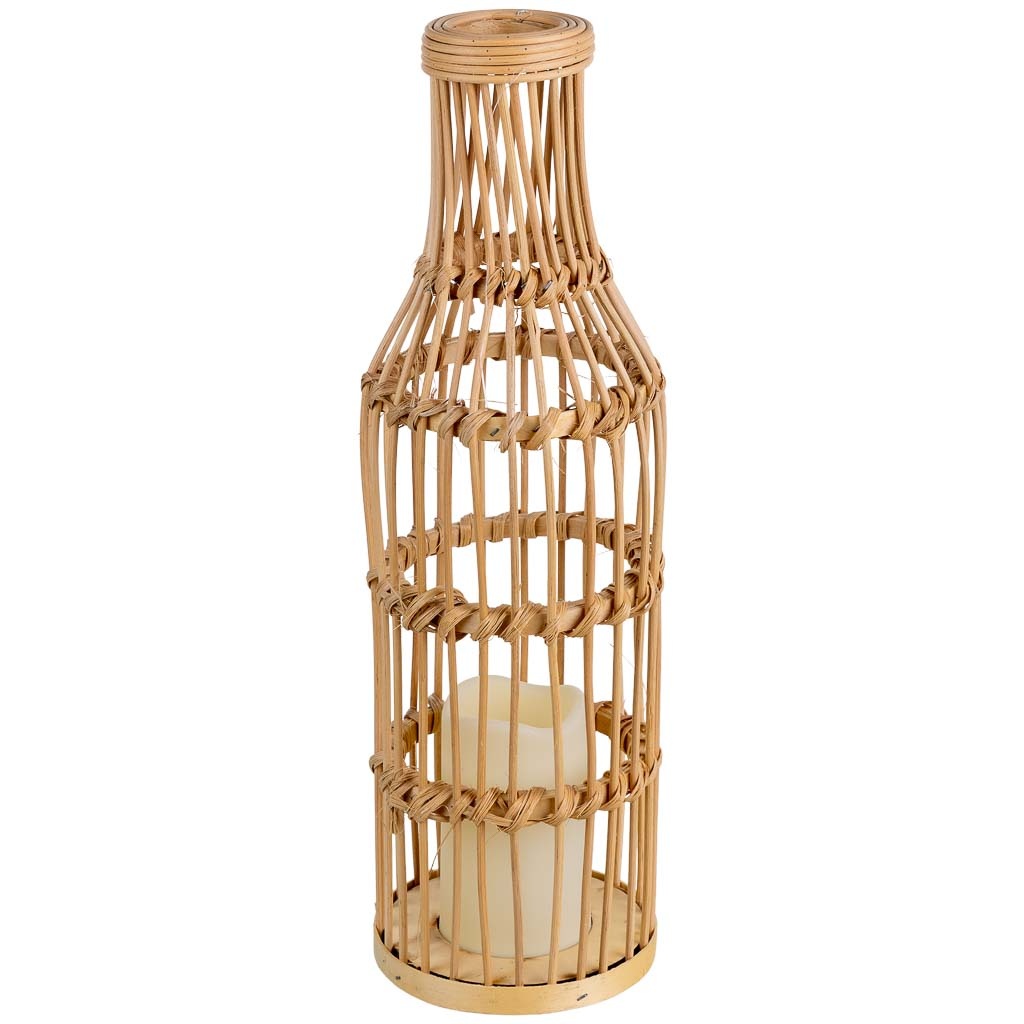 Vase En Rotin Tressé Avec Bougie Naturelle À Piles, D14x44,5h Cm