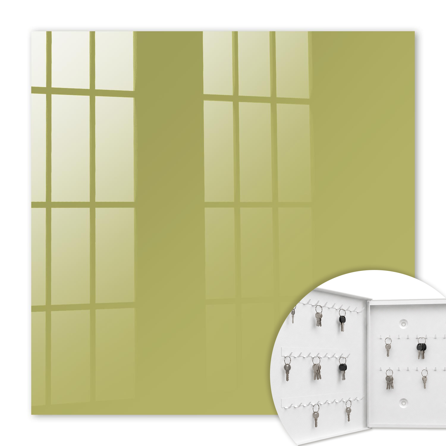 Armoire À Clés - (30 Cm X 30 Cm) - Boîte À Clés Murale - Coffret De Rangement Pour Clés - Couleur Blanche - Ouverture Vers La Gauche - Pour Maison Et Bureau - Vert Vintage