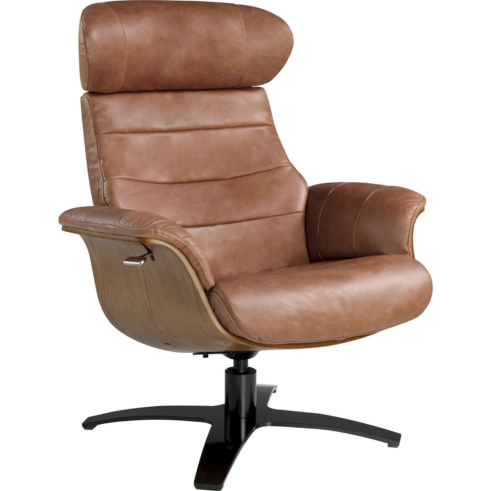 Fauteuil Relax Pivotant Cuir Vachette Piètement Acier Massif Poli - Chameau, Noyer, Noir