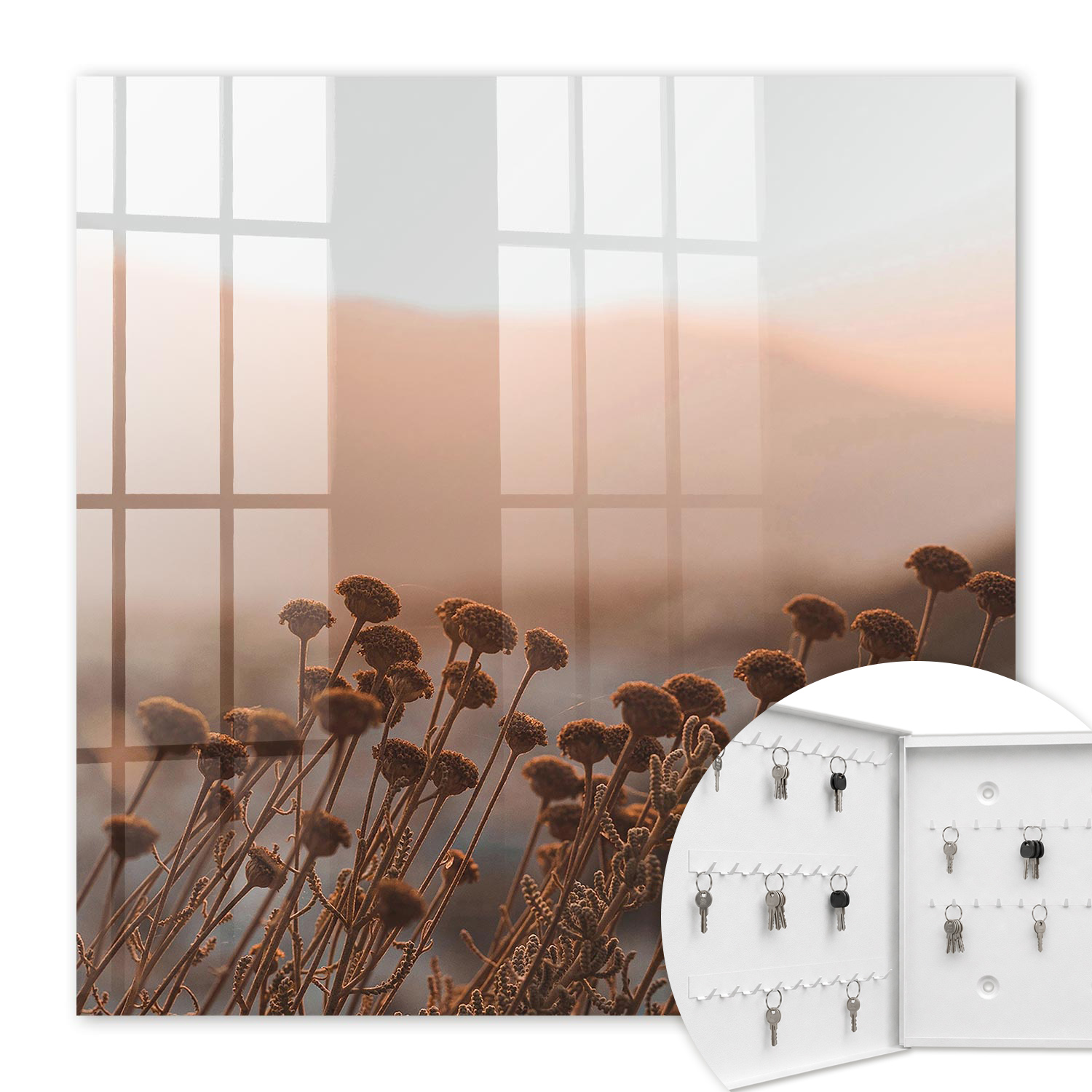 Armoire À Clés - (30 Cm X 30 Cm) - Boîte À Clés Murale - Coffret De Rangement Pour Clés - Couleur Blanche - Ouverture Vers La Gauche - Pour Maison Et Bureau - Paysage D'Automne
