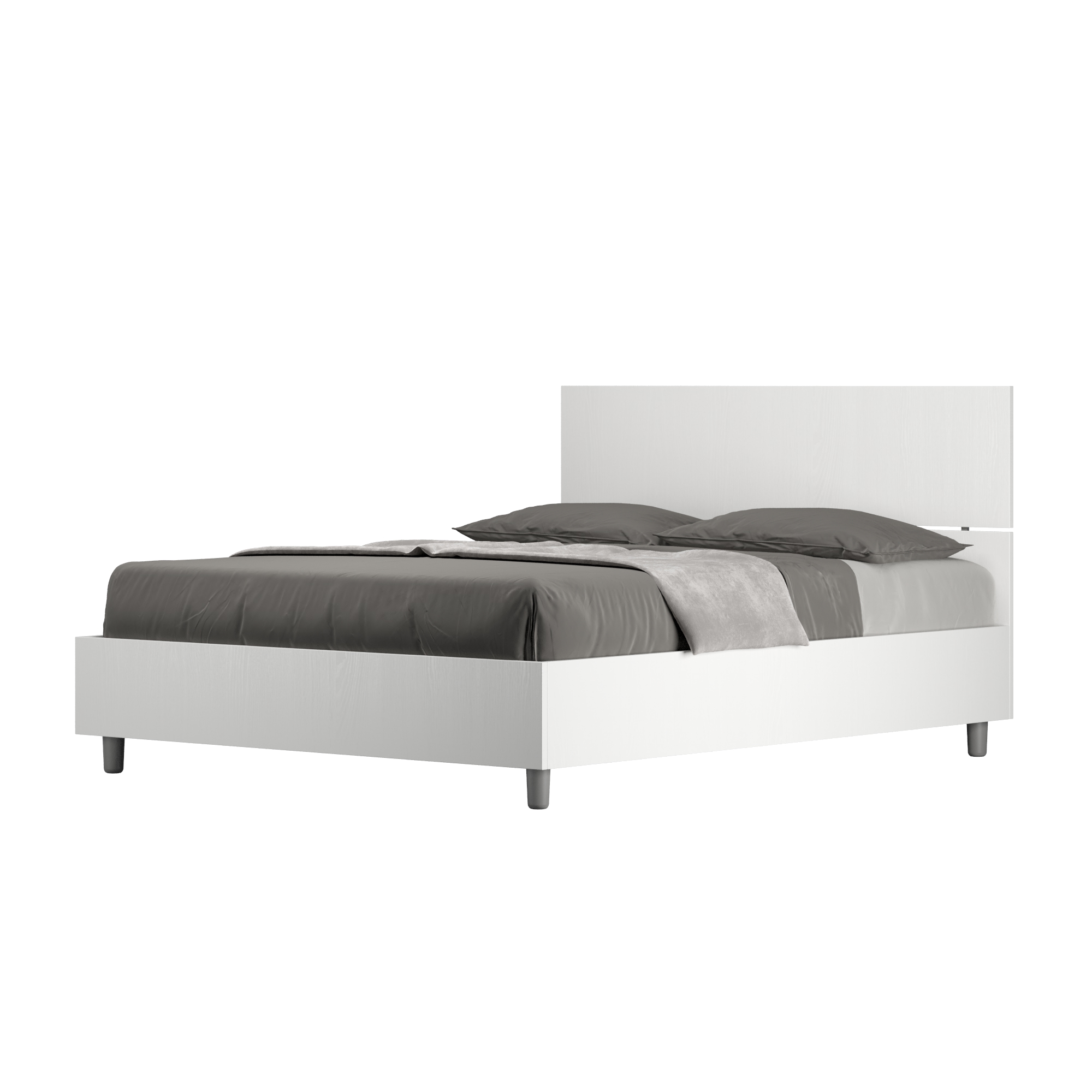 Lit Double Avec Sommier 140x200 Tête De Lit Droite Frêne Blanc Demas