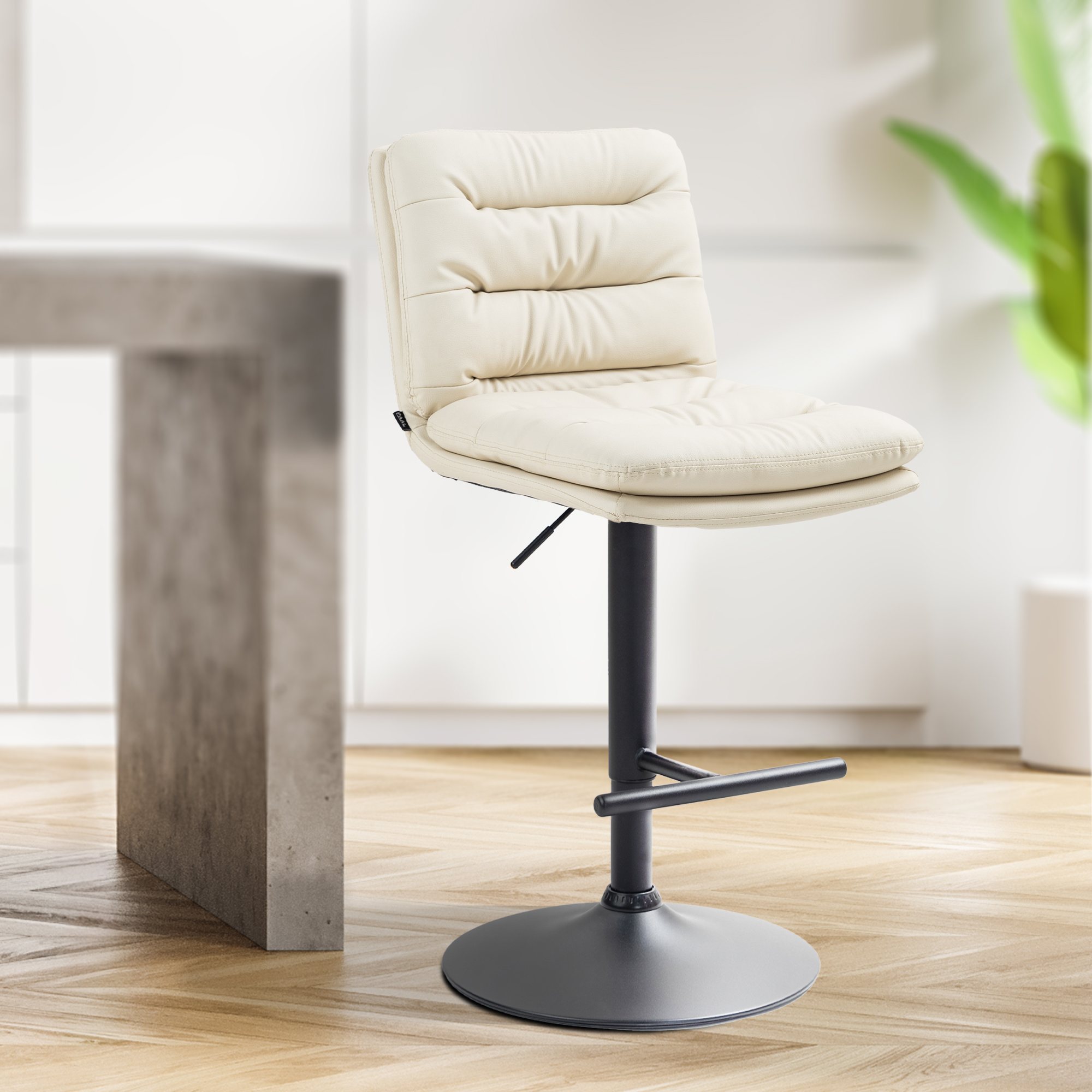 Tabouret De Bar Damar Simili Cuir Noir Crème